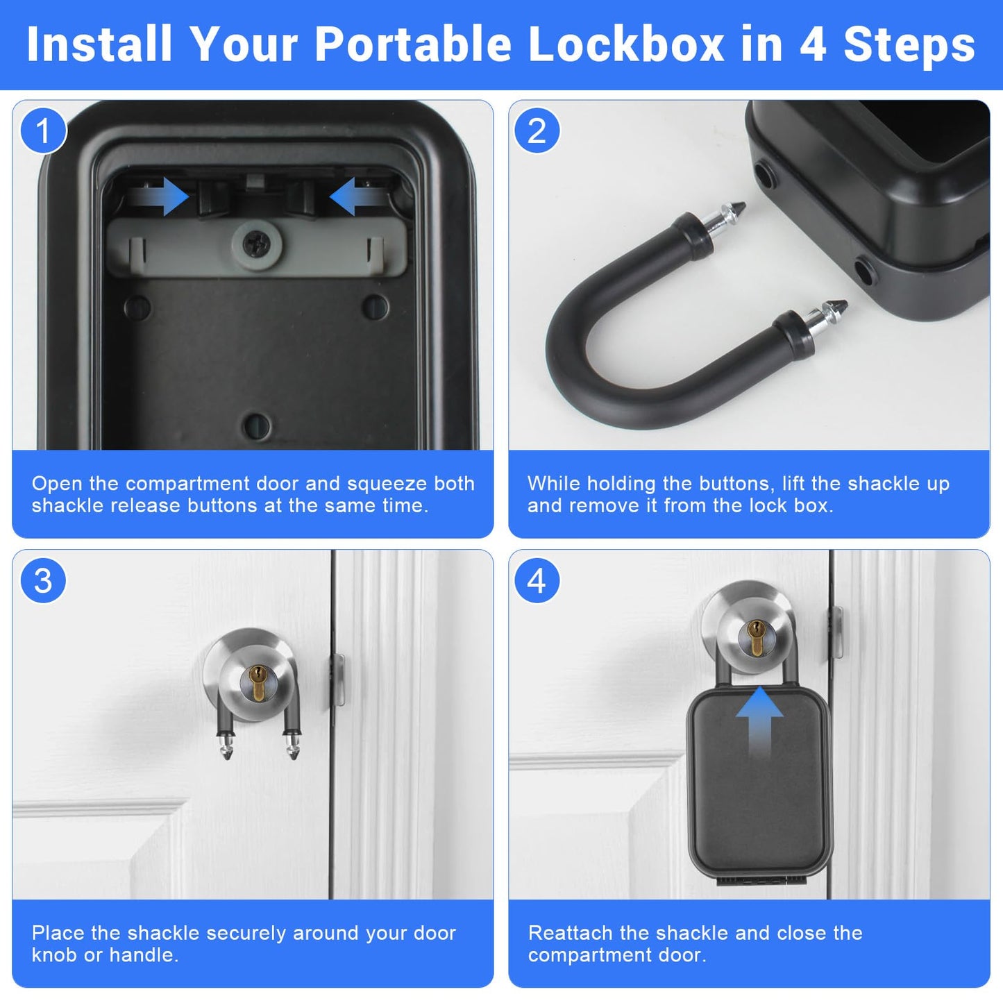 Prohomchoic Smart Lock Box for Keys, Bluetooth & PIN Code Unlock, APP Controlled Electronic Key Lockbox for Doorknobs Handles, Generate eKeys & Passcodes Remotely for Airbnb Rental Realtor (Portable)