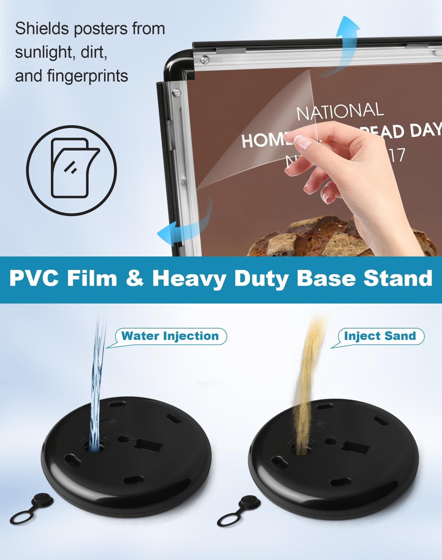 VRAZY 2 Pack Sign Holder Stand 8.5x11 inch for Display, Height Adjustable Floor Standing Signage Stand with 360° Rotated Snap Open Frame for Malls, Schools, Advertising, Outdoor Poster Stand