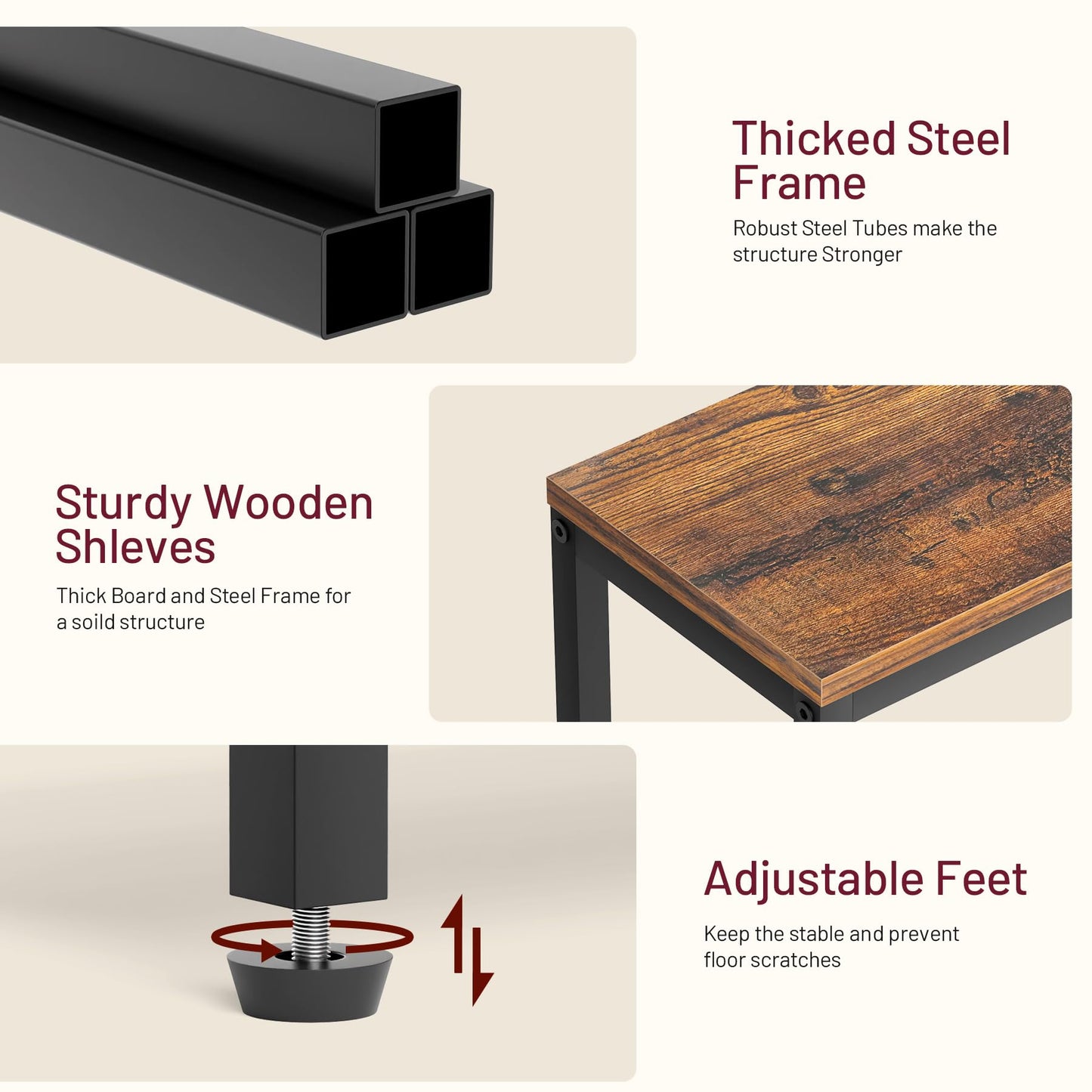 SLEEPING LAMB Narrow Small Side Table for Small Space, 2 Tier Sofa Skinny End Table for Living Room, Bedroom Beside Slim Nightstand, Rustic Brown and Classic Black
