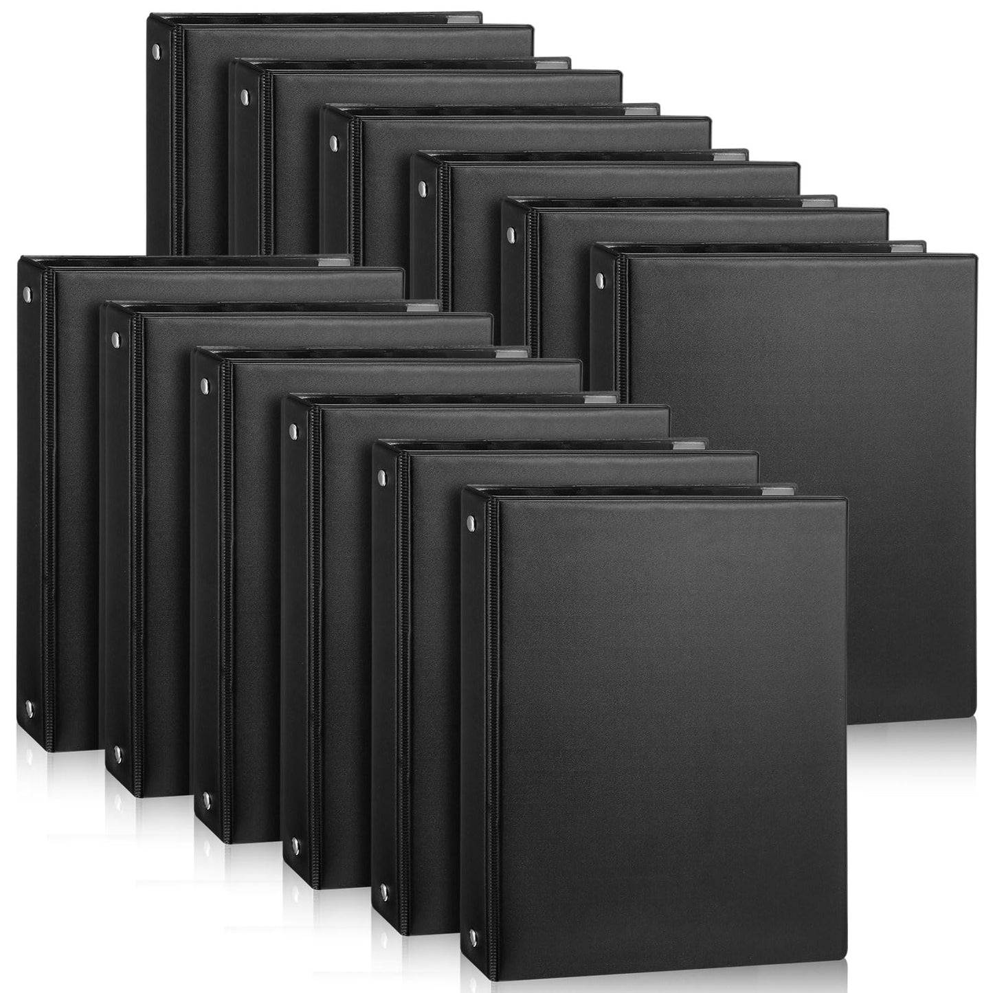 Resurhang 12 Pcs 1 Inch 3 Ring Binders 9.25 x 7.24 Inch Mini Small Black 3 Round Ring Binder with 2 Clear Pockets Fits 5 1/2 x 8 1/2 Binder Paper Pages Planner