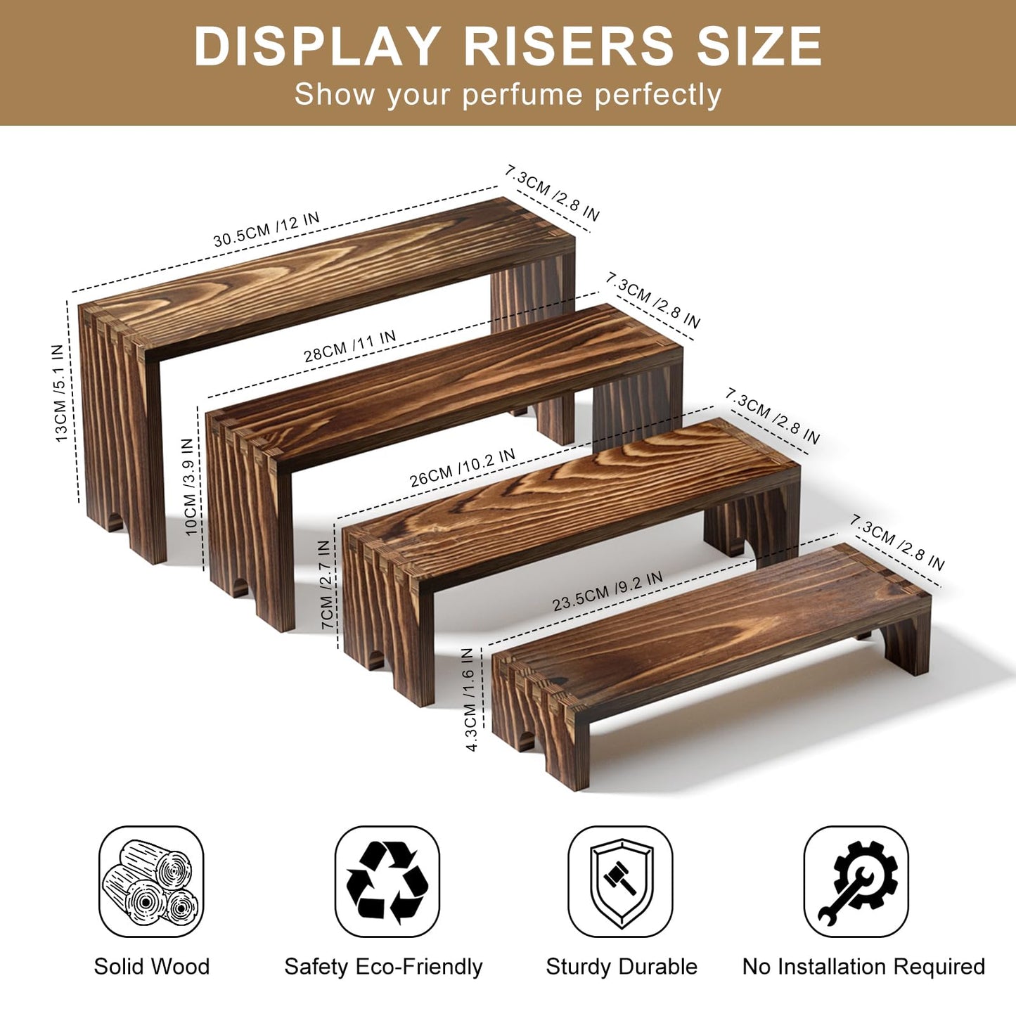 4 Set Wooden Tiered Risers Display Stands for Vendor Events,Stackable Wood Cupcake Display Stand,Farmhouse Decor Wood Dessert Table Display Set,Vendor Booth Display Items,Food Display Risers for Party