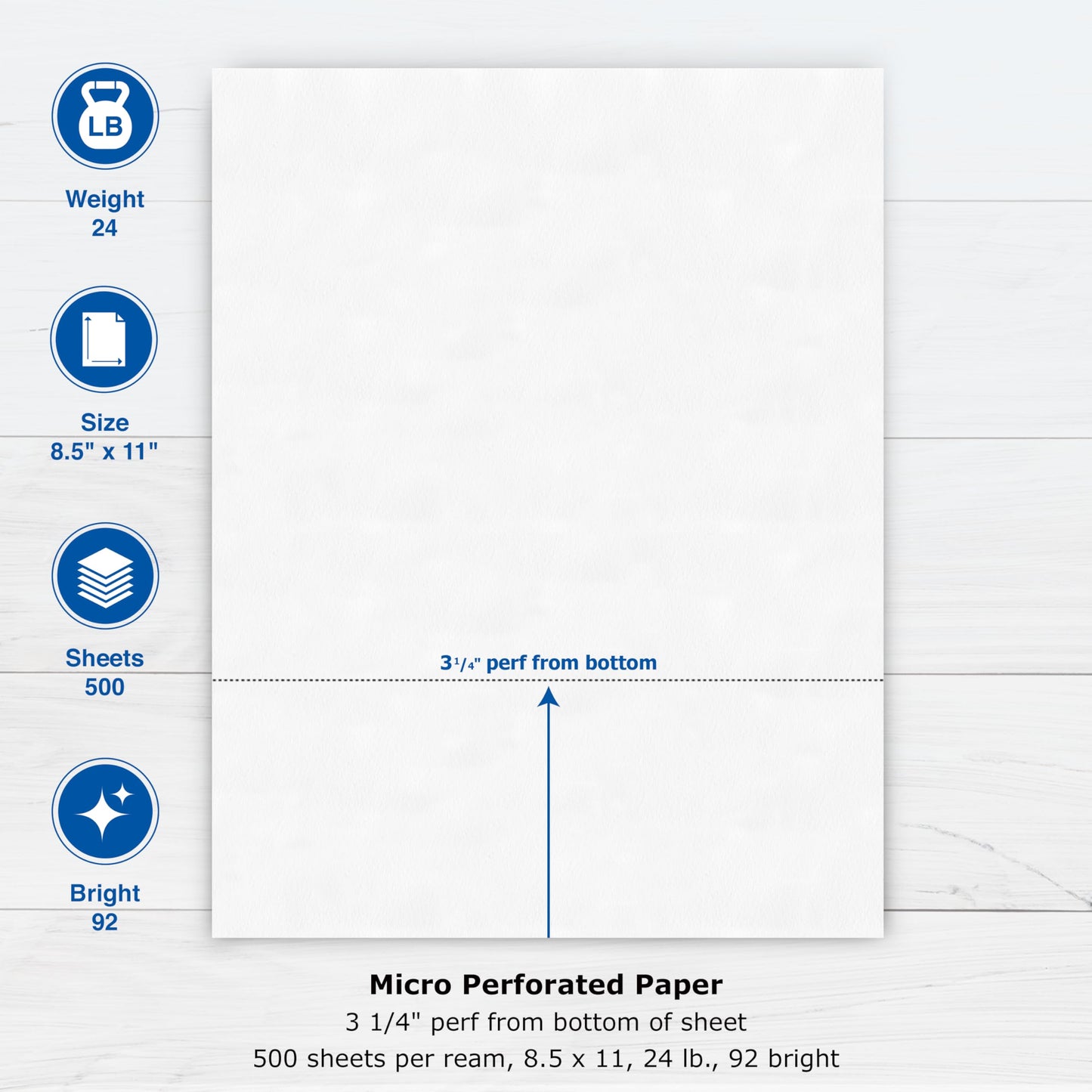 PrintWorks Professional 3 1/4" Horizontal Perforated Paper 8.5” x 11” - Perfect For W-2, 1099, & Statement Use - Made in the USA - 500 Sheets - 20 lb - Printer Compatible - White (04115)