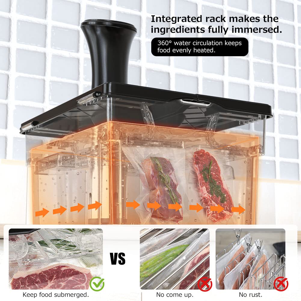 Sous Vide Container with Lid Double-Door-Opening Design 11.65 QT Sous Vide Pot Slow Cooker Container with Built- in Rack Compatible with Most Immersion Circulators