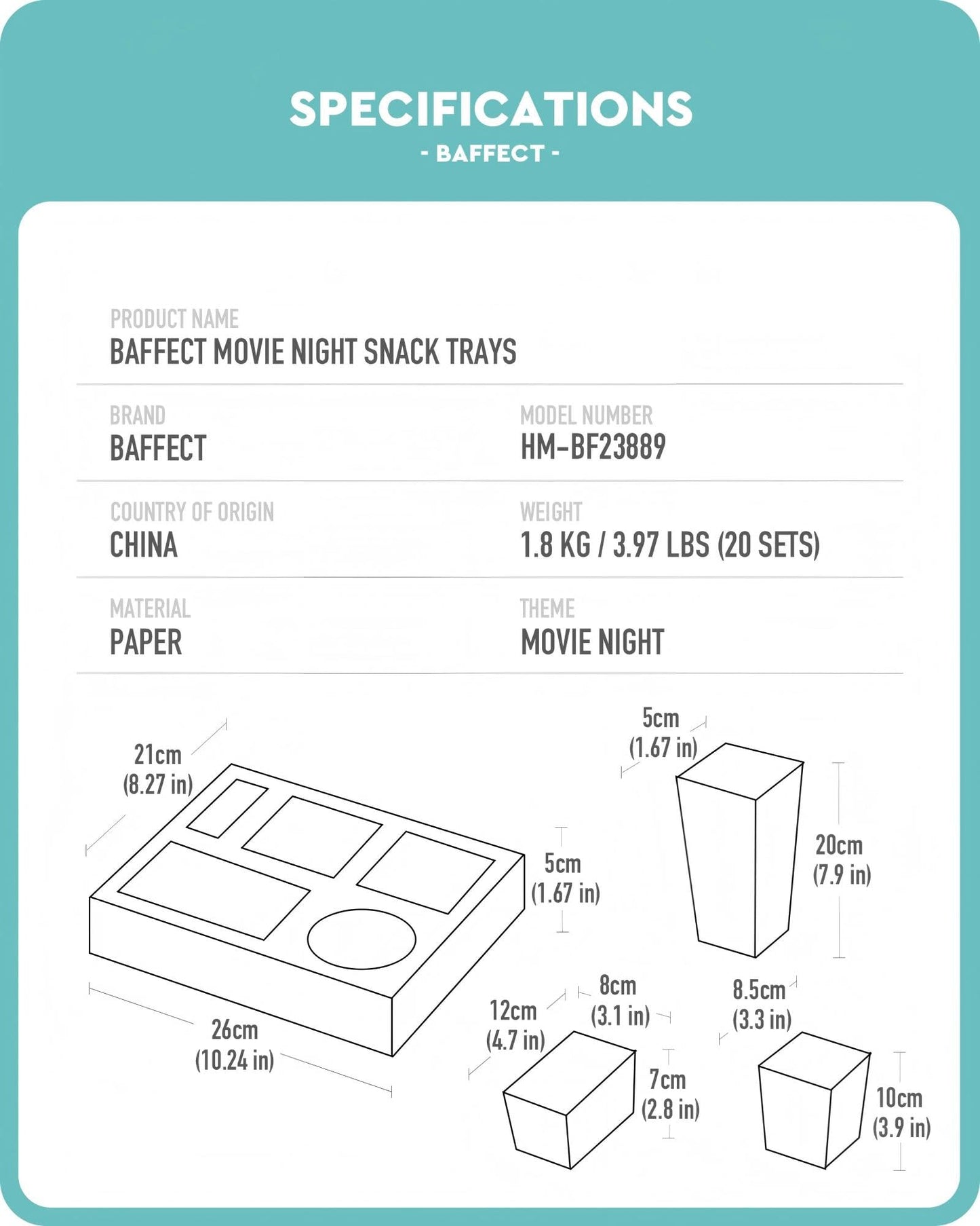 Baffect Movie Night Snack Trays 100pcs Include 20 Movie Night Trays, 20 Popcorn Boxes, 20 Salad Bowls, 20 Nacho Bowls, 20 Movie Party Invitations, Outdoor Movie Night Supplies For Nacho Bar