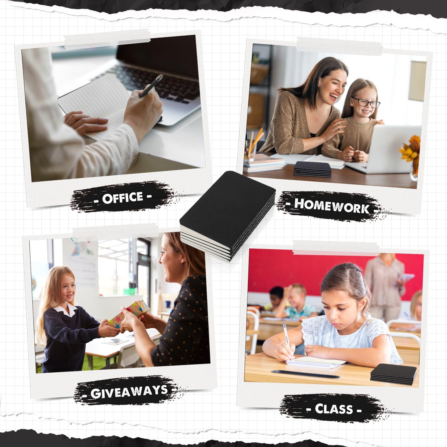 Harloon 100 Pack Mini Notebook Bulk 4 x 2.5 Inches Small Pocket Notepad Blank Lined Wallet Memos Journal Employee Appreciation Gifts for Coworker Staff Team Teacher Office School, 60 Pages(Black)