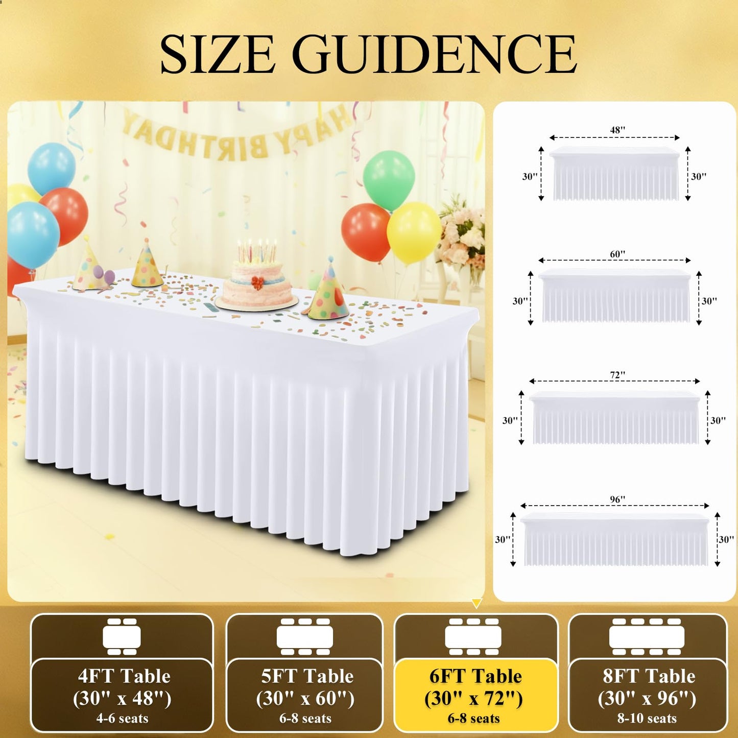 Moosfor Spandex Fitted 6FT Rectangle Tablecloth 2 Pack, Elastic Stretch Wrinkle Resistant Table Skirt, Washable Reusable Table Cover for Wedding, Banquet, Party, Events (White, 72Lx30Wx30H Inch)