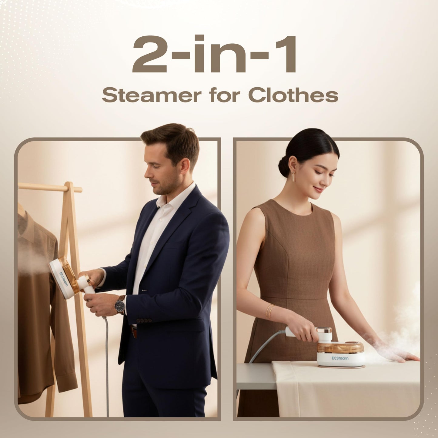 ECSteam Steamer for Clothes & Iron 2 in 1, Portable Clothes Steamer Handheld & Travel Steam Iron for Clothes, 1200W 20s Fast Heat-Up, Foldable Design, 180ml Tank, 23 Min Steam, 120V Wrinkle Remover