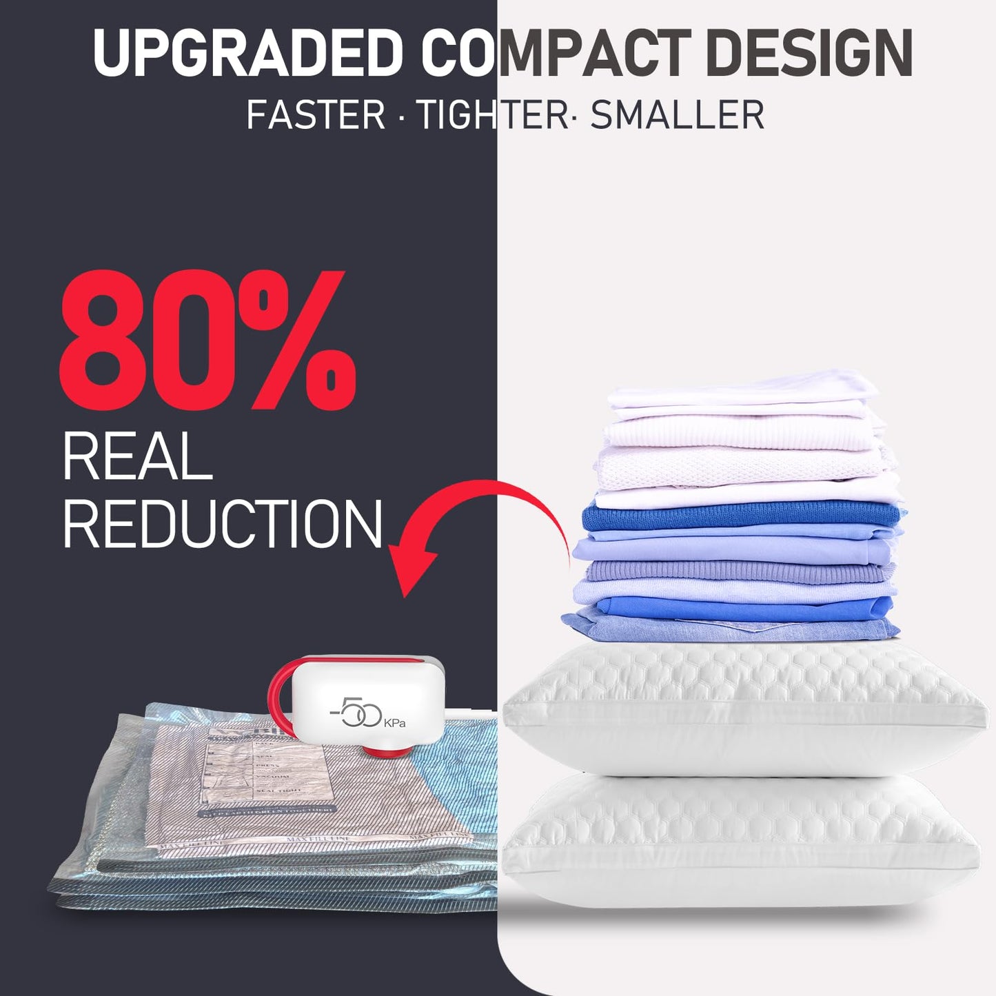 VMstr 18-Pack Vacuum Bags for Travel, Vacuum Seal Compression Bags for Clothing, Carry-On Luggage Space Saver Bags with Plug-in Electric Pump