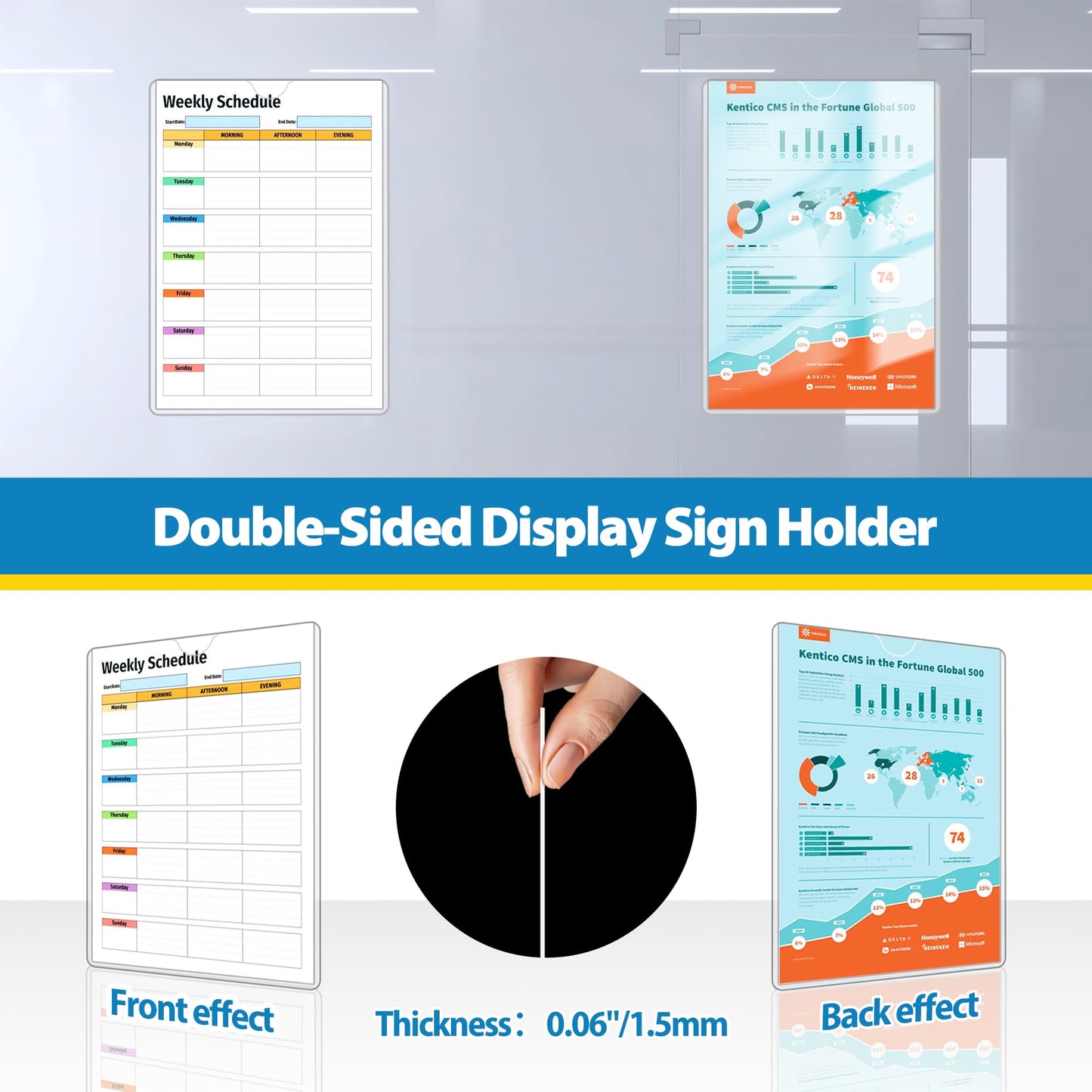 VAIIGO 20 Pack Wall Sign Holder 8.5x11 Magnetic Plastic Sign Holder with Magnetic and Adhesive Tapes, Adhesive Clear Display Sign Frame for Fridge, Metal, Wall, Door, Document Protectors Holders