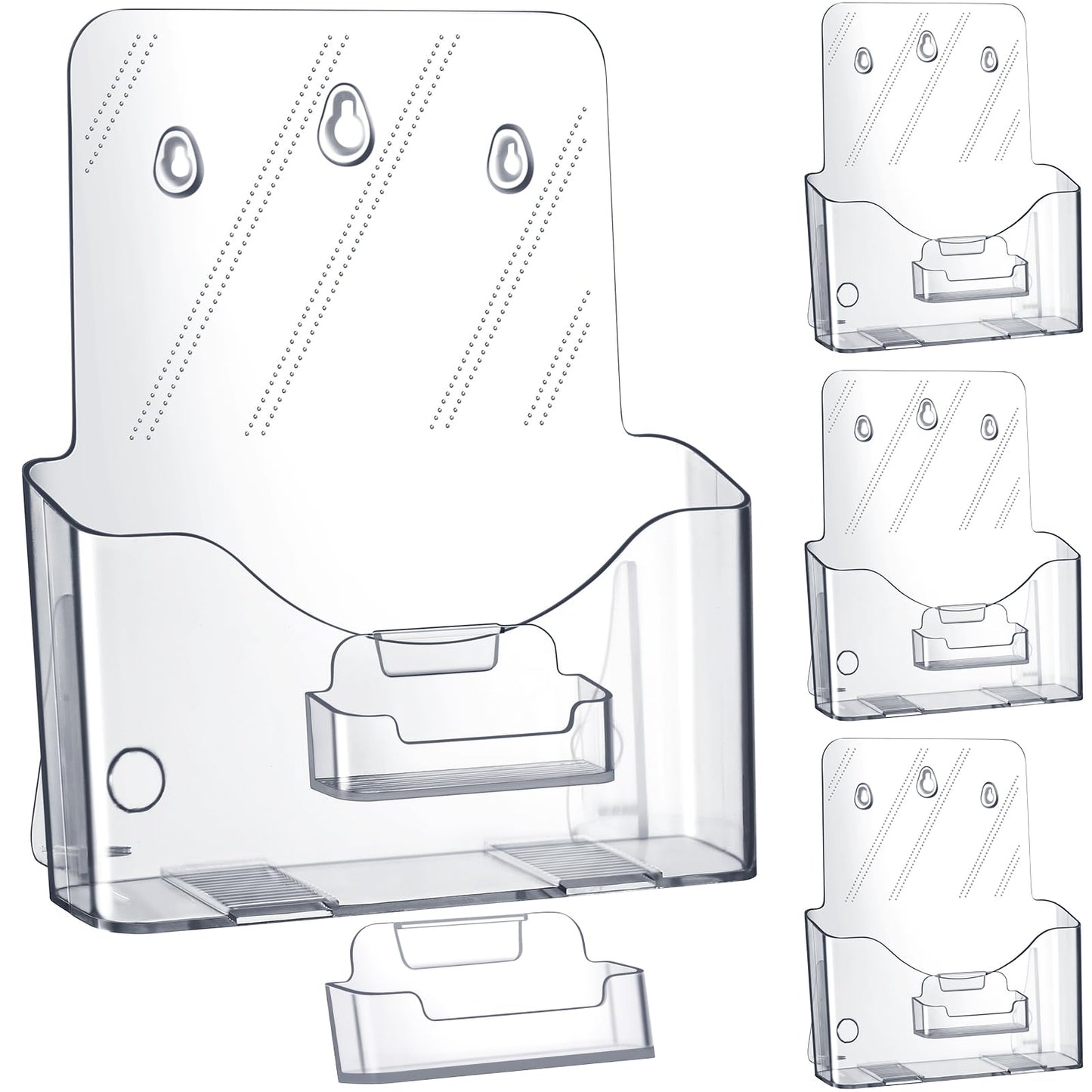 Memorywuu 4 Sets Acrylic Brochure and Business Card Holder 8.5 x 11'' Clear Brochure Display Stand with Removable Business Card Holder Plastic Flyer Stand for Magazine Pamphlet Booklet Journal