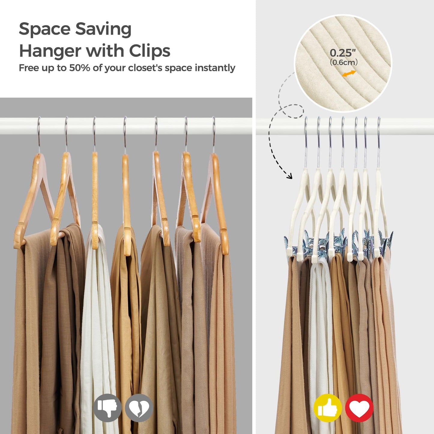 HOUSE DAY Velvet Hangers with Adjustable Clips 20 Pack, Non-Slip Suit Organizer with 360° Hook - Heavy Duty Hanger for Pants, Skirts, Blouses, Dresses - Outfit Hangers All-Season Space Saver (Ivory)