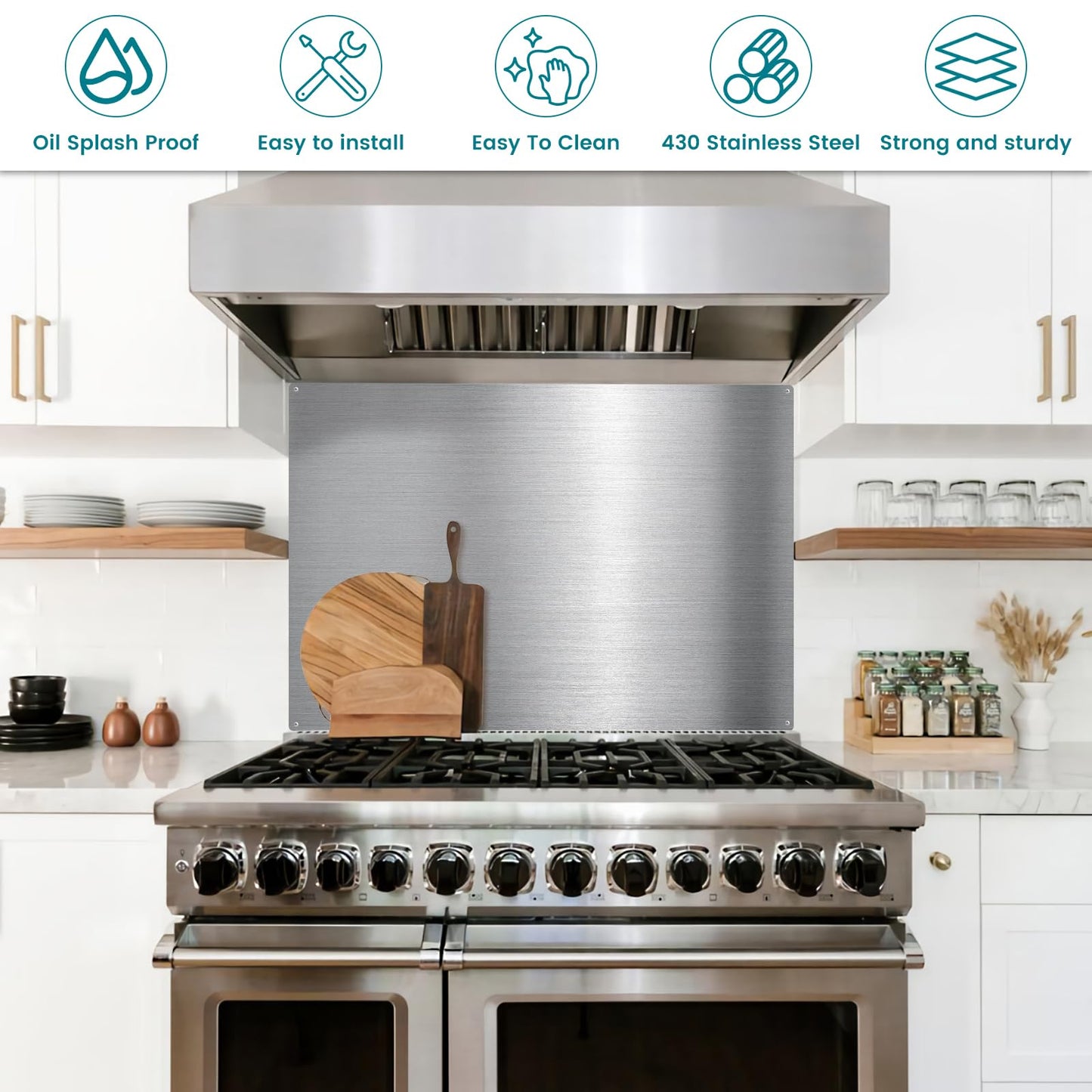 VENFAN 24" x 30" Stainless Steel Backsplash for Stove - Ultra Flat Metal Splatter Guard for Kitchen Wall, Stove Backsplash Panel with 4 Pre-Drilled Holes, Easy Install
