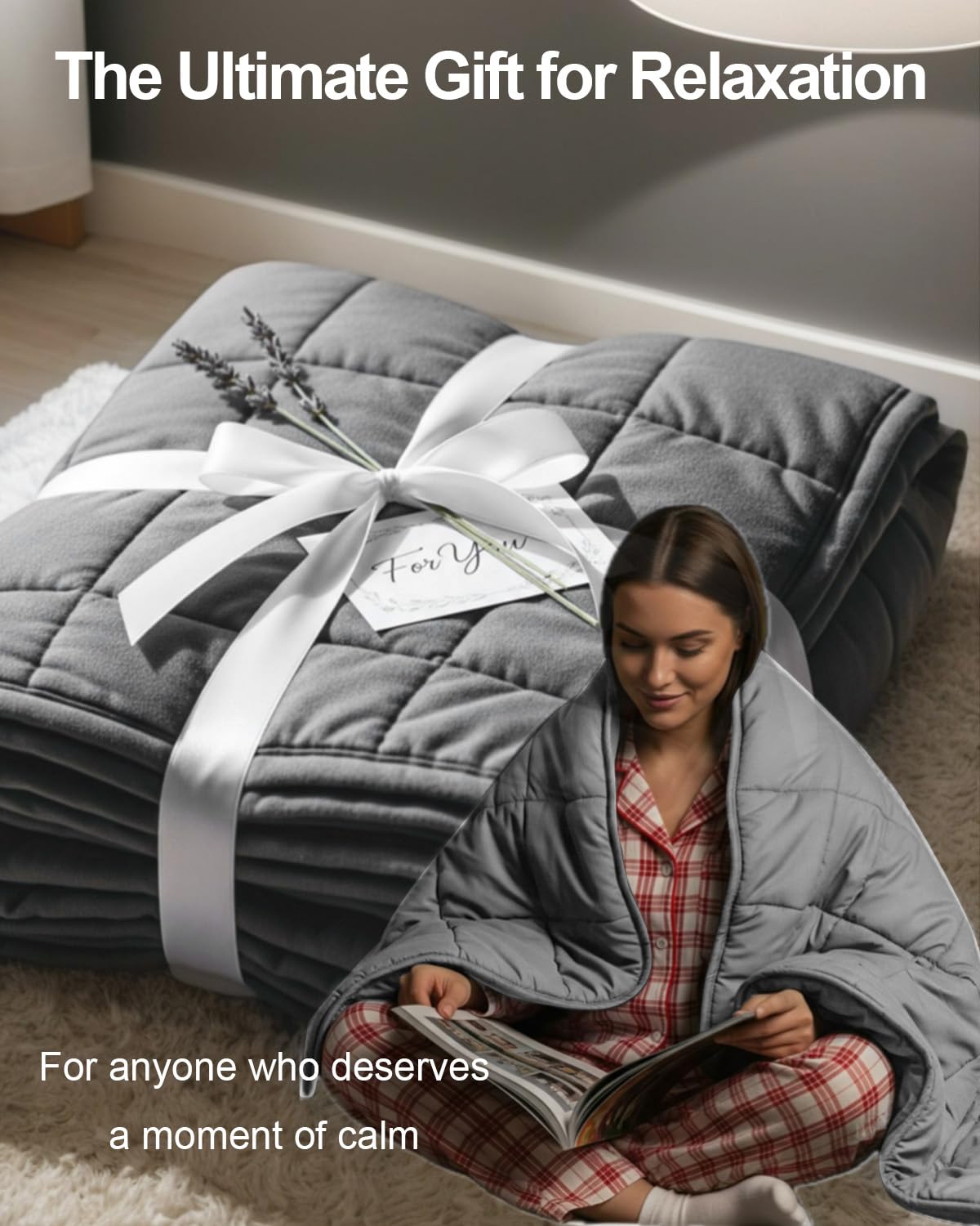 RJOP Weighted Blanket 10lbs 48"x72" Full Size for Adults, Heavy Throw Blanket for Couch & Bed, Soft Breathable Cotton for All-Season Comfort (48"x72"10lbs)