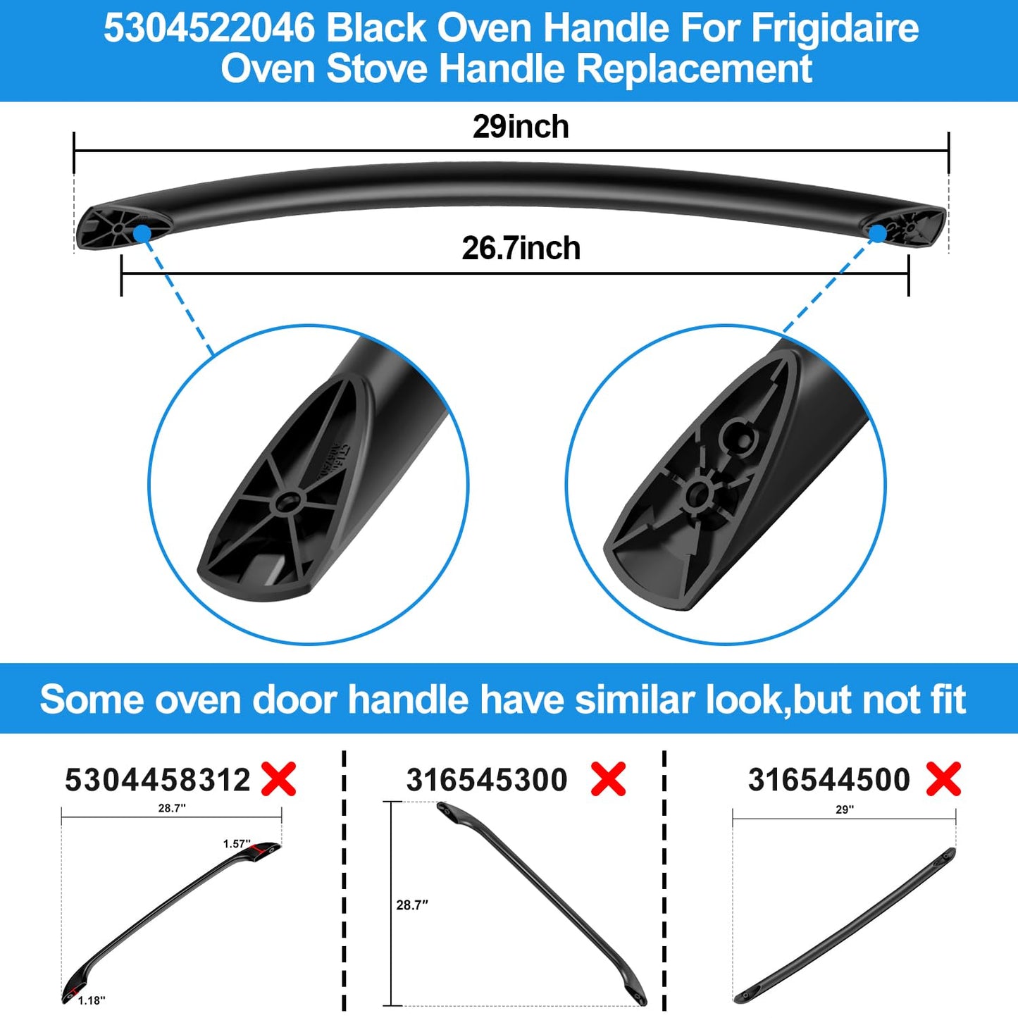 Upgraded 5304522046 Oven Door Handle Replacement Black Compatible with Frigidaire Kenmore Stove Oven Handle Replacement AP6893145 Electric Range Oven Handles Part FFEF3054TB FFEF3012UB FFGF3012TBB