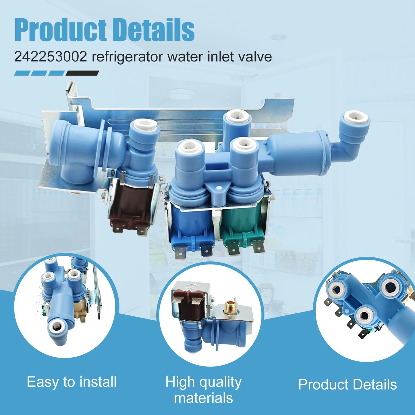 242253002 242102201 Refrigerator Ice Maker Water Inlet Valve for Frigidaire Electrolux Kenmore Crosley, Replacement Water Valve Parts 2689640, AP5669874, PS7321353, EAP7321353 Fits Model CFD DGH E23