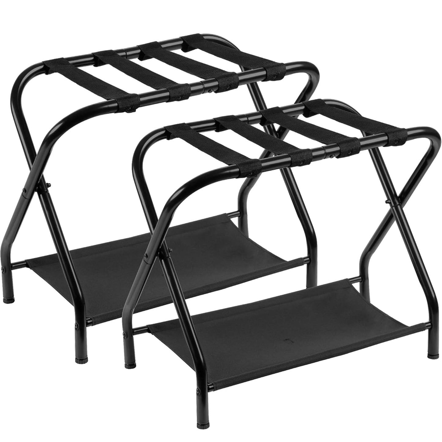 Heybly Luggage Rack for Guest Room, Pack of 2, Steel Folding Suitcase Stand with Storage Shelf for Bedroom, Hotel, Foldable Steel Frame, Guest Room 26.2" L x 14.4" W x 20.5" H, Black HLR004B2
