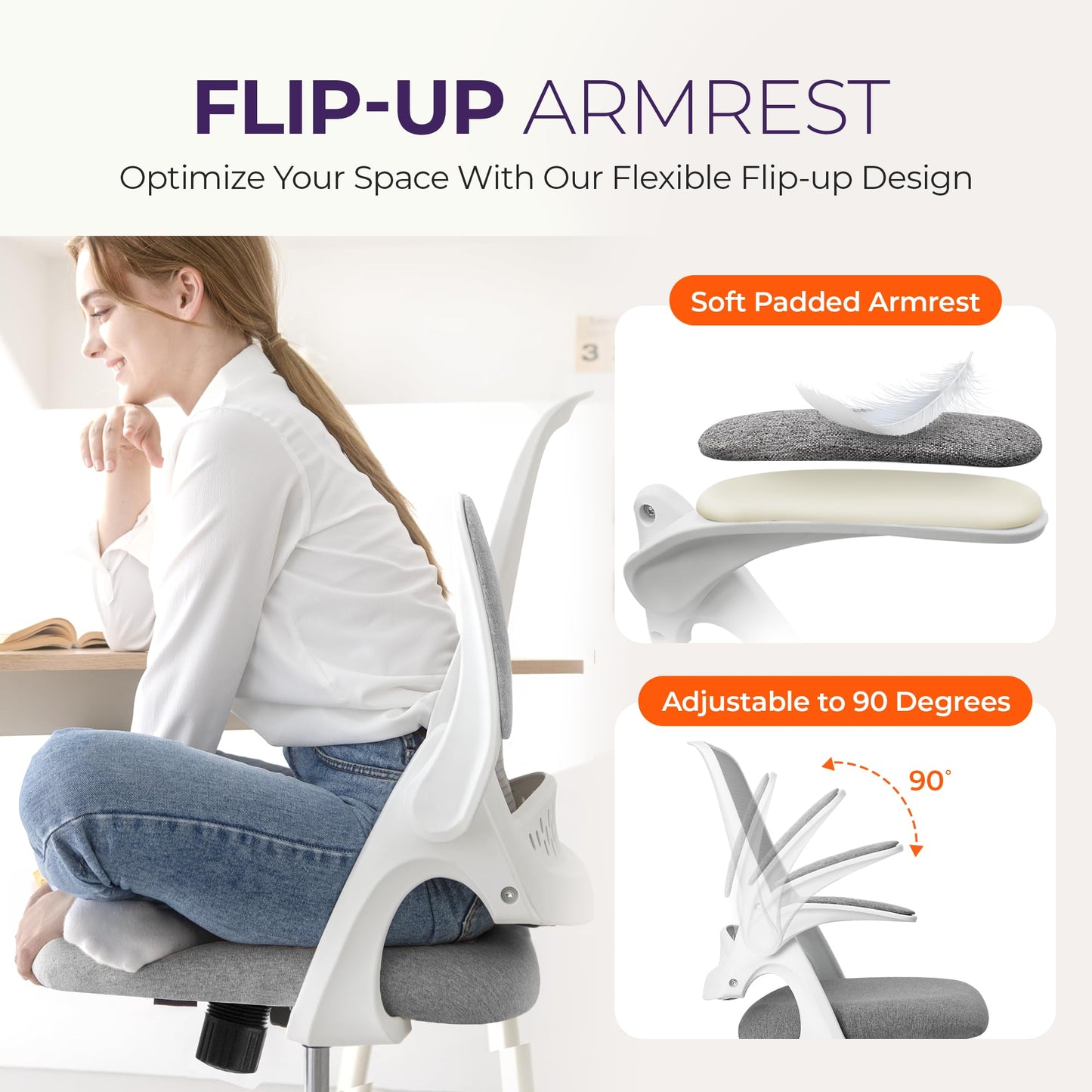 NEO CHAIR Office Desk Gaming Ergonomic Computer Chair with Lumbar Back Support Adjustable Height Swivel Rolling Wheels Flip-up Arms Mesh Chair for Home Vanity (Grey)