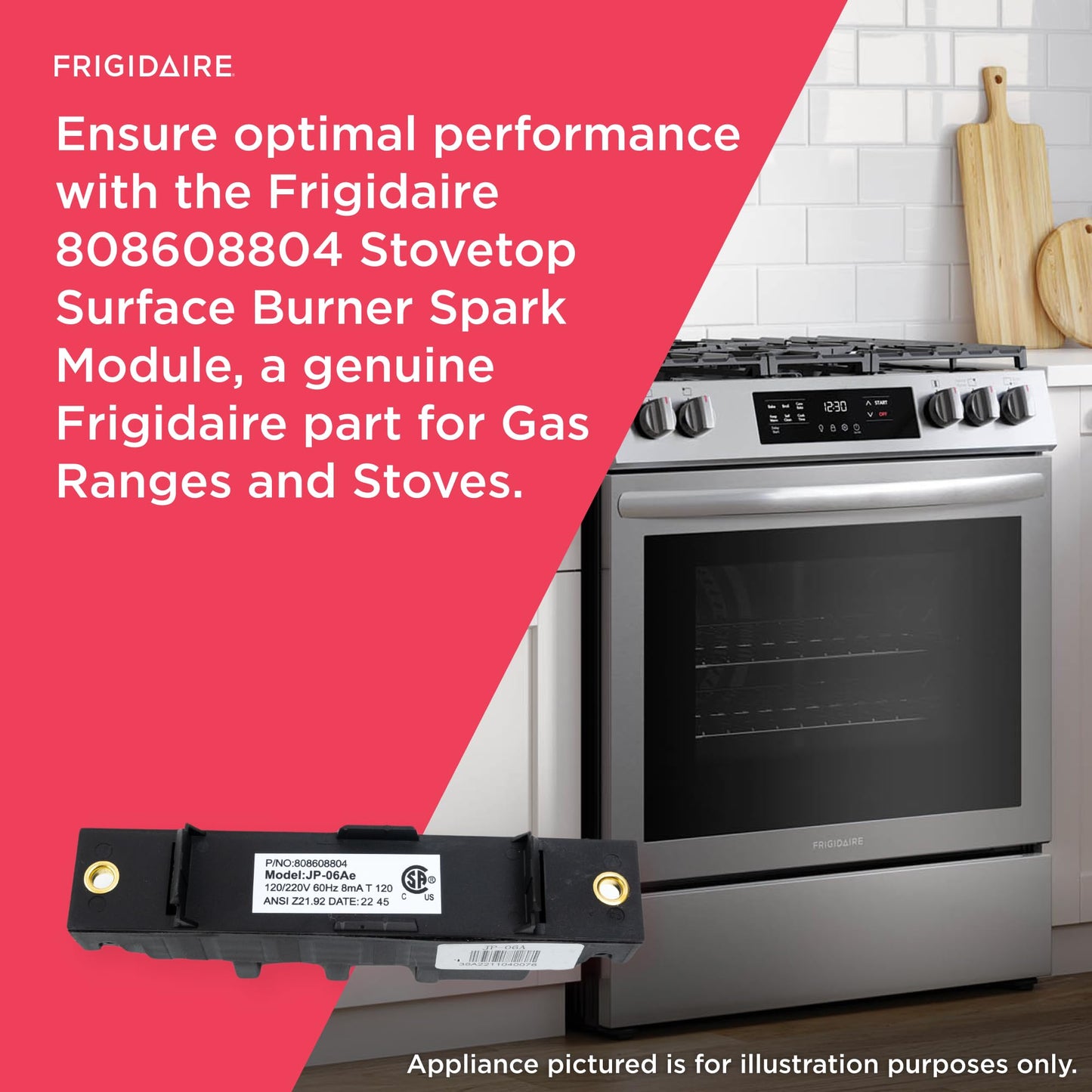 Frigidaire 808608804 Stovetop Surface Burner Spark Module for Gas Ranges and Stoves, Black