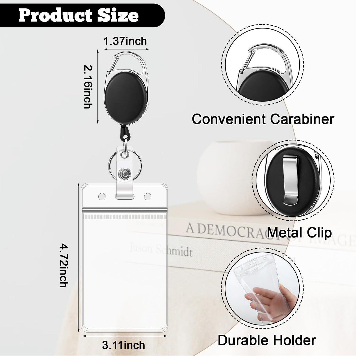 100 Pcs Id Badge Holder Retractable Clip, Heavy Duty Retractable Keychain Badge Reel with Id Holder for Nurse Office Work Employee School Supplies