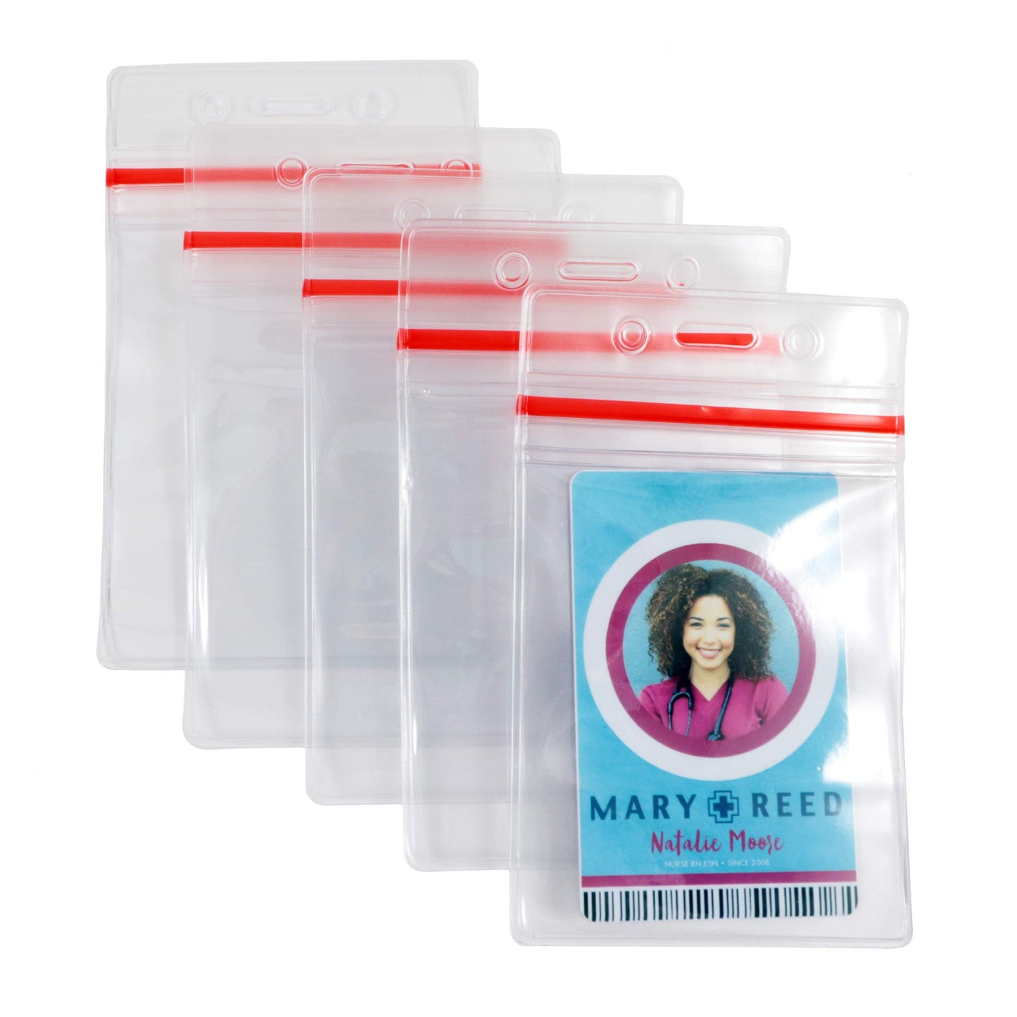 ID Badge Holder with Sealable Red Stripe, Horizontal, Vertical, 50 Pack (Vertical)