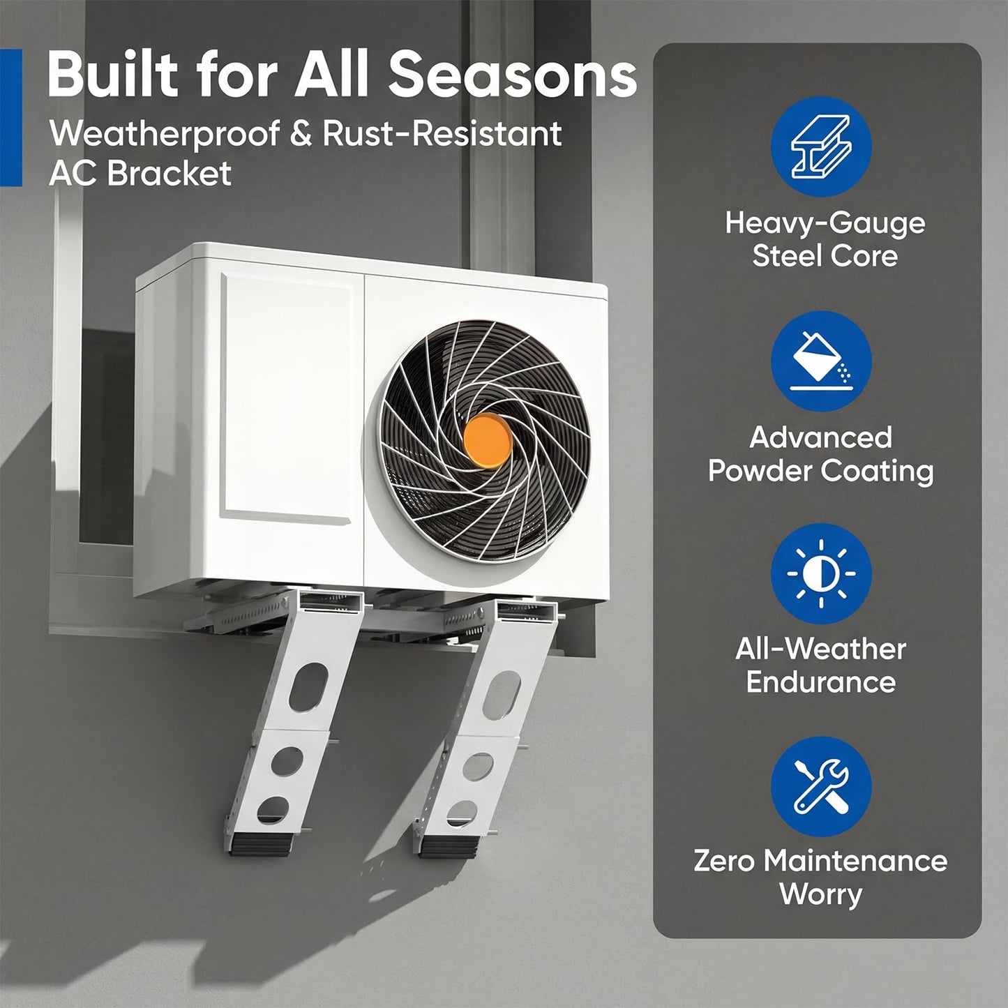 No-Drill Window AC Support Bracket, Heavy-Duty AC Window Bracket Supports Up to 350lbs for 5,000-24,000 BTU AC Units, Adjustable Air Conditioner Support Bracket for Single/Double-Hung Windows