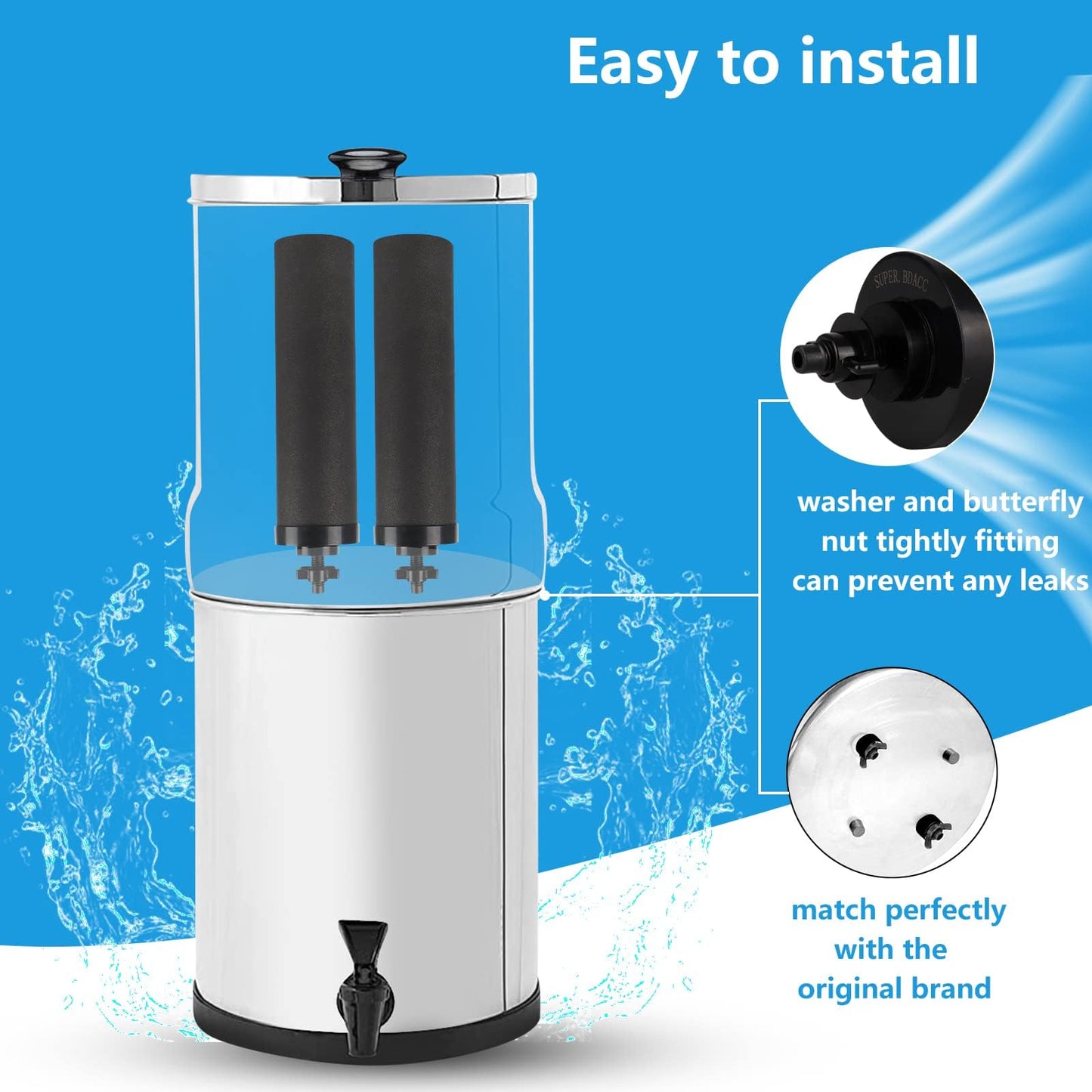 SUPER.BDACC Water Filter Silver Infused Replacement for Berkey® BB9-2® Black Carbon Block Filters System,Compatible with Berkey® Gravity Countertop Purification Elements,Pack of 4
