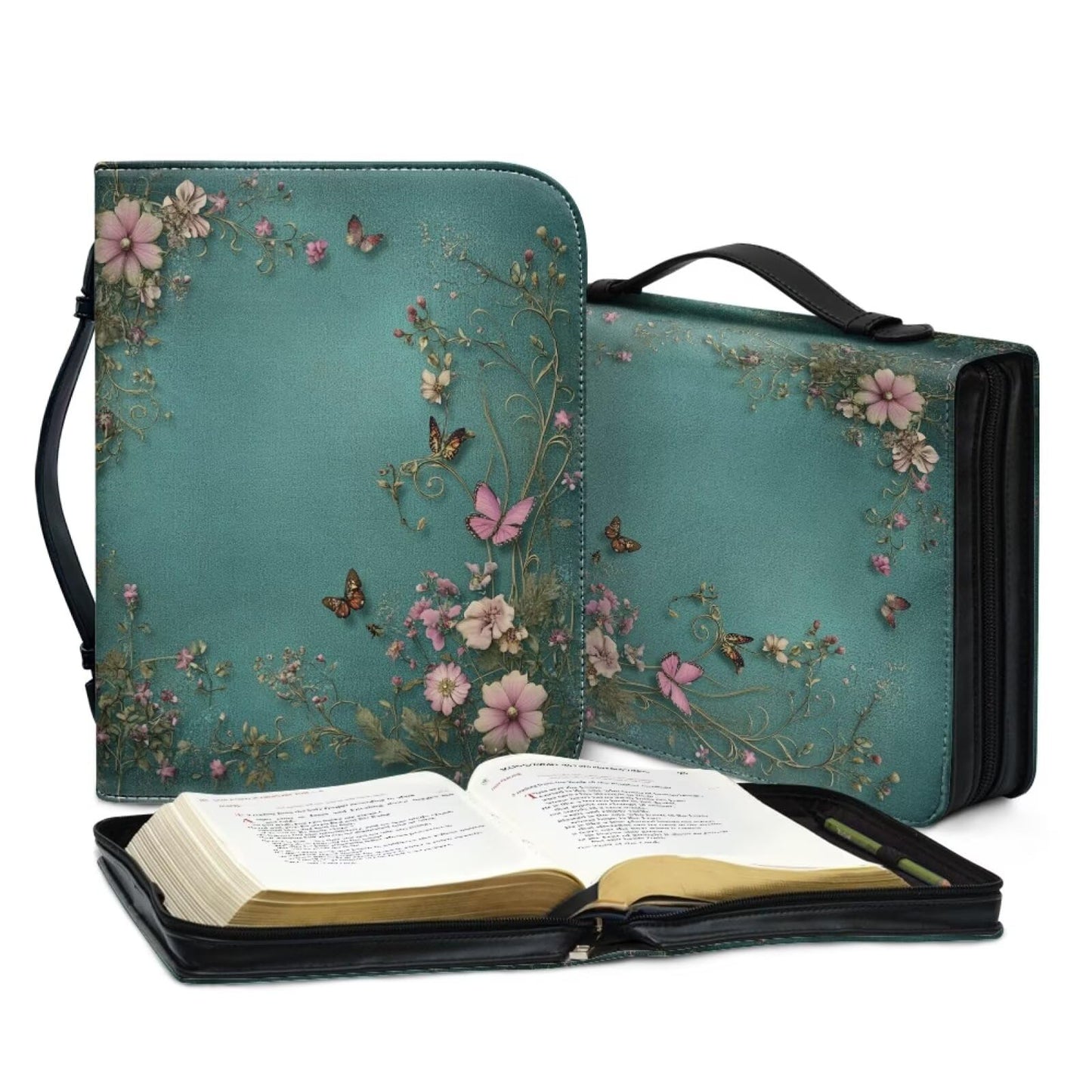 Bible Cover Case for Women, Green Bible Covers for Women, Cases for Woman Large Size with Bookmark Daisy Butterfly,X-Large