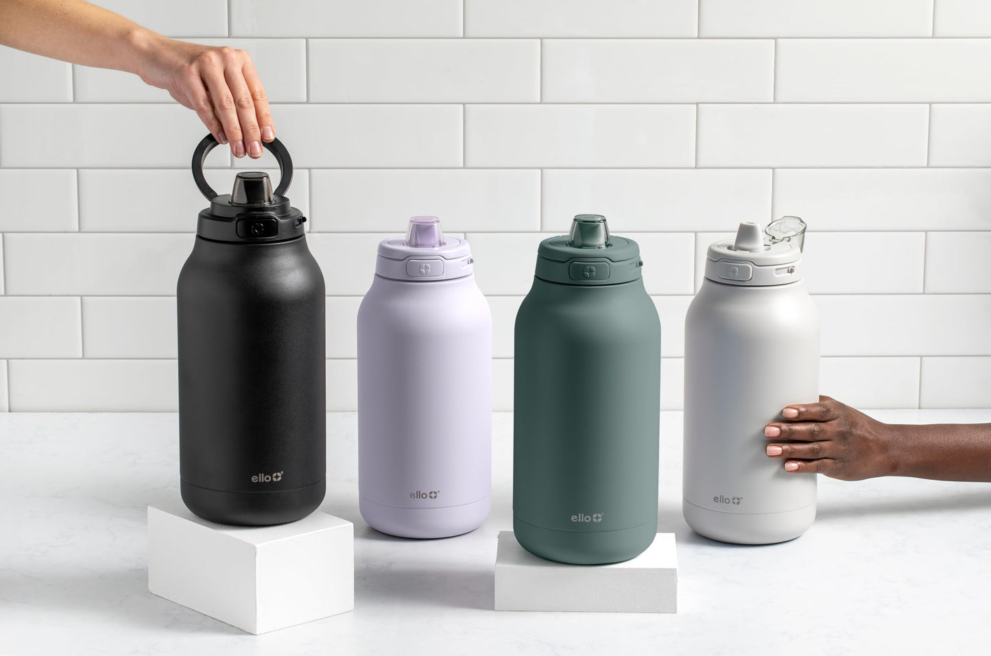 Ello Hydra 64oz Stainless Steel Water Jug with Locking Leak Proof Lid | Reusable Half Gallon Vacuum Insulated Metal Bottle with Silicone Straw, Keeps Drinks Cold All Day, Gift Ready, Olive Tree