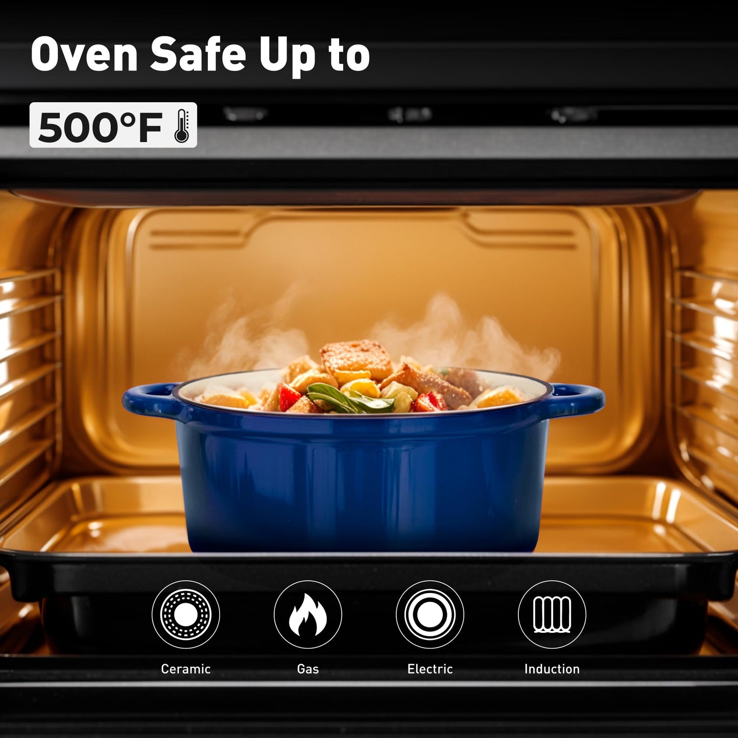 MAISON ARTS Enamel Cast Iron 7 Piece Cookware Set, Dutch Oven Pot with Lid, Blue Non Stick Pots and Pans set, Oven Safe up to 500°F