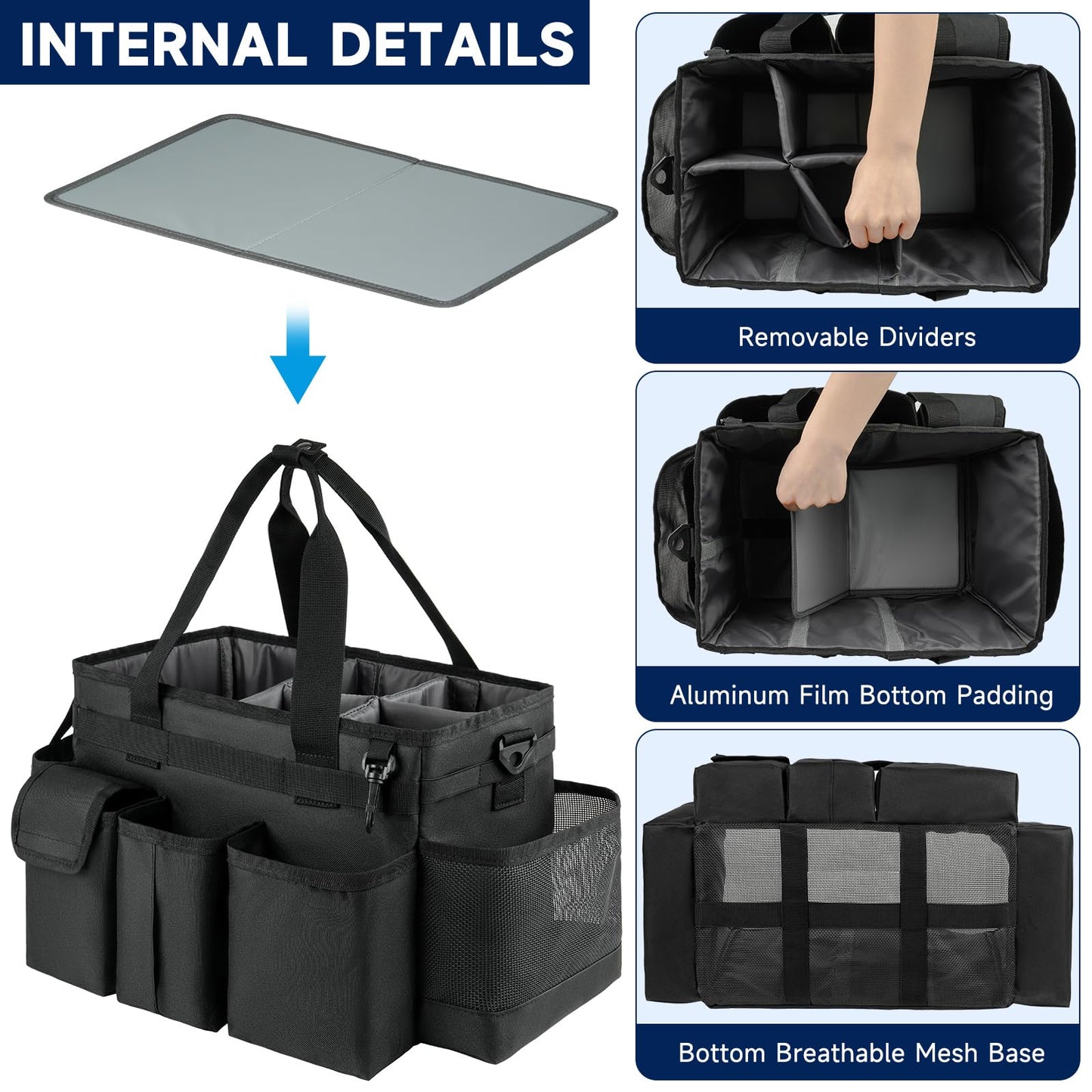 ZIOZERTT Cleaning Caddy,Cleaning Bag for Housekeepers,Cleaning Supplies Organizer with Handle,Black
