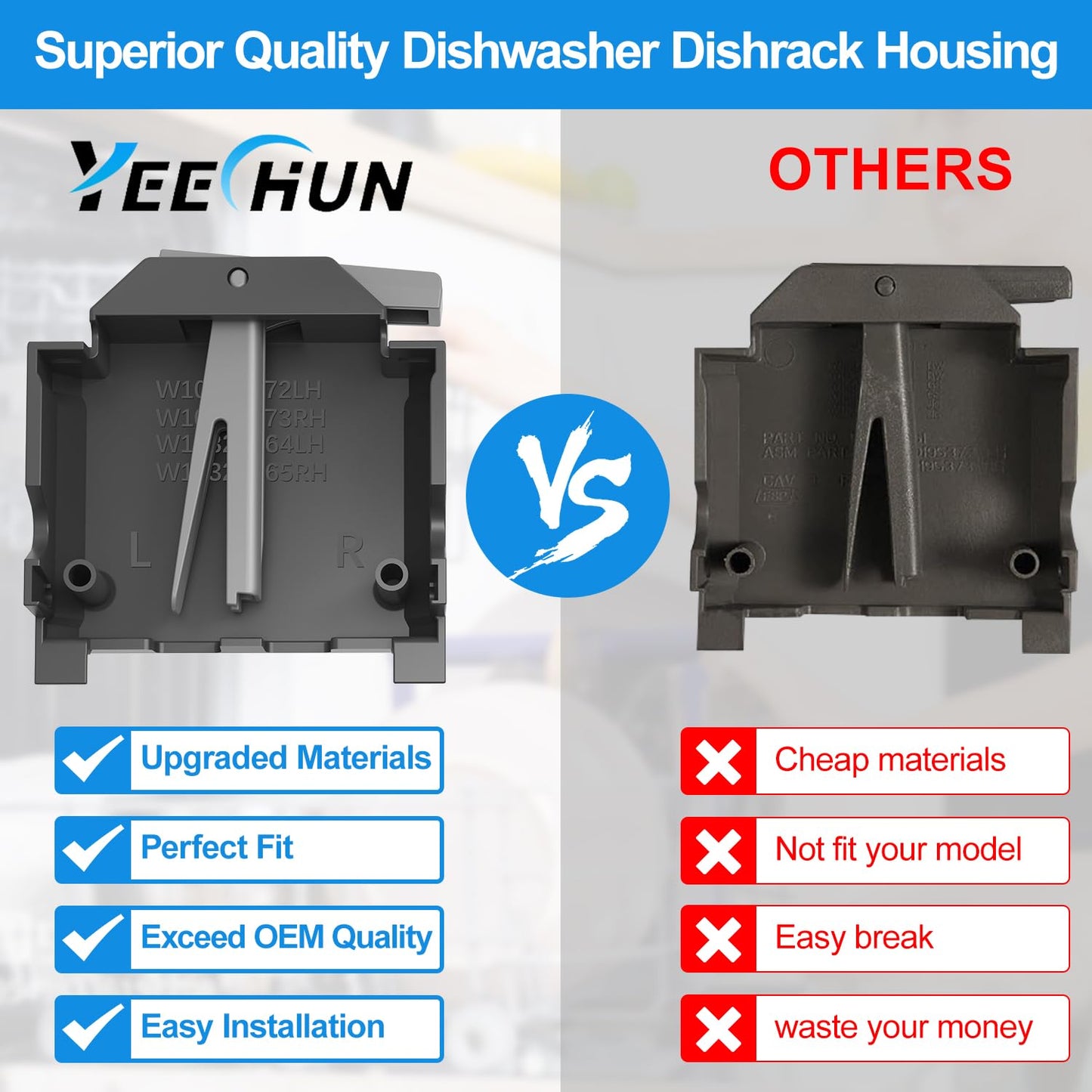 Upgraded W10195372 W10195373 Dishwasher Dishrack Adjuster Housing Left Right Hand for Whirlpool WDT730PAHZ0 WDT750SAHZ0 Dishwasher Top Rack Parts,For Kenmore KitchenAid KDTM354DSS4 Dishwasher Parts