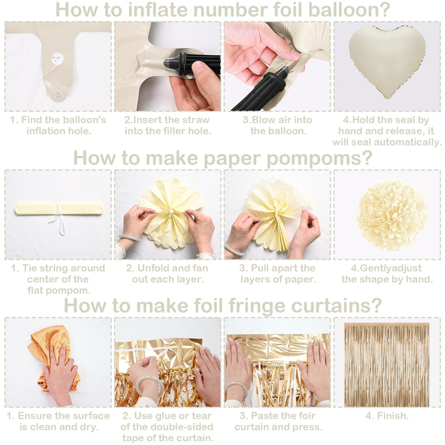 Beige 16th Birthday Decorations Girls Boys Cream Number 16 Balloon Nude Gold Happy Birthday Banner Fringe Curtain Paper Pom Poms Blush White Sand Champagne Star Foil Balloons Neutral Boho Party Decor