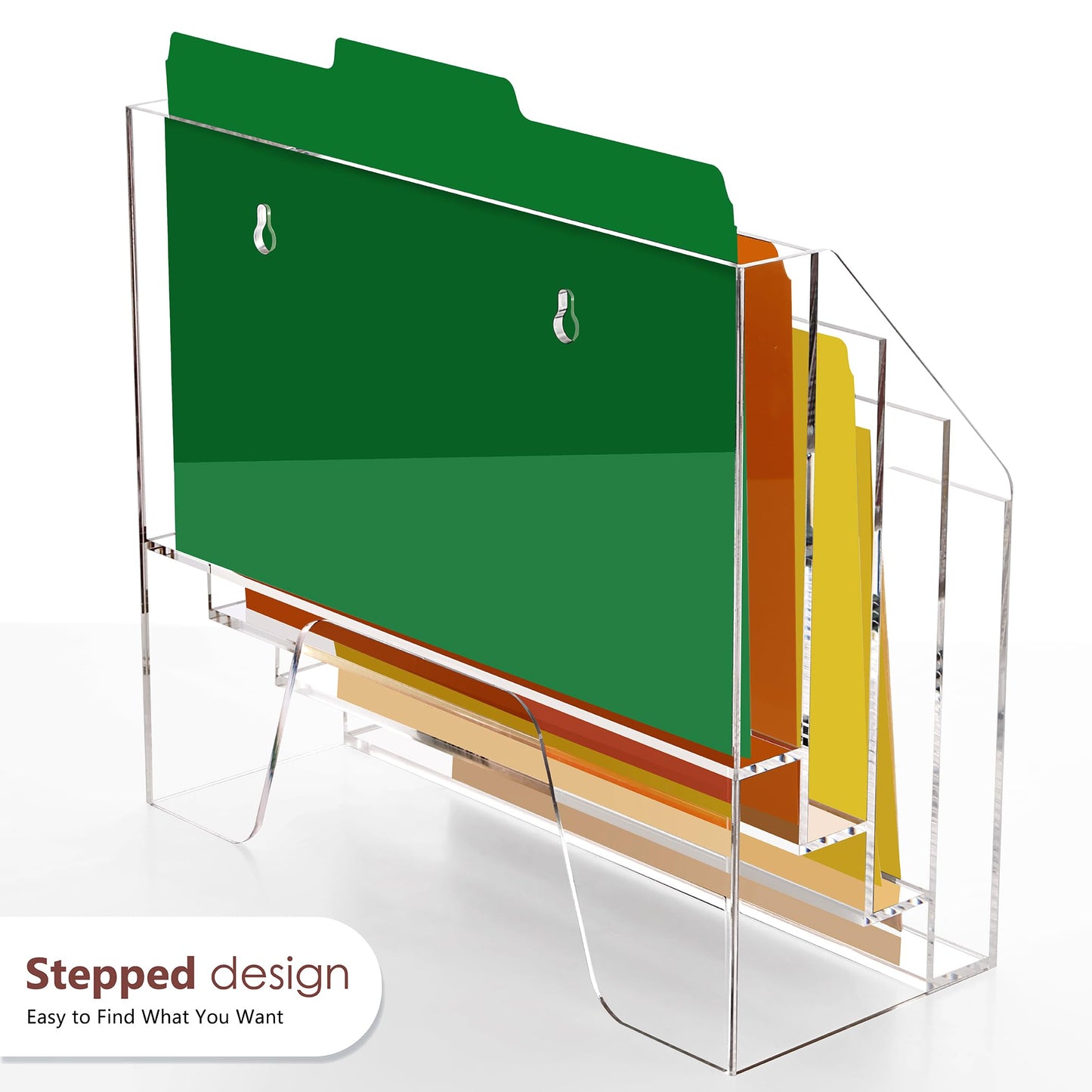 DINGHUO Acrylic Desk File Mail Organizer Wall Mounted, 4-Tier Hanging File Folder Holder, Clear Office Magazine Rack (Adhesive Hooks x 2)