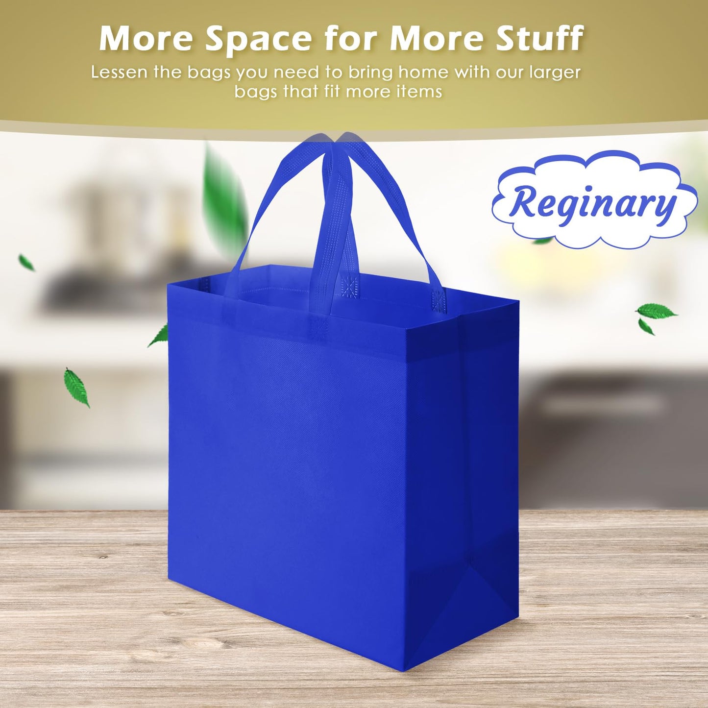 Reginary 100 PCS Reusable Totes Bags - Non Woven Grocery Handle Bags for Shop Events & Retail Store(Blue)