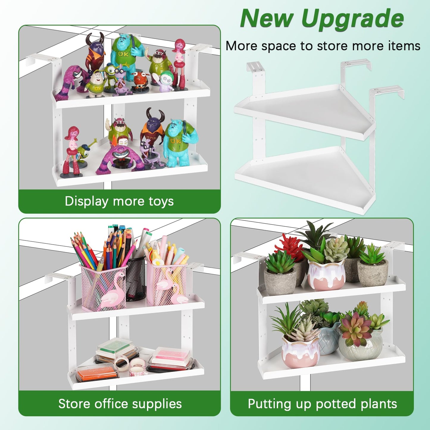 Olpchee Office Cubicle Shelf - Height Adjustable Corner Shelf with Adjustable Hooks