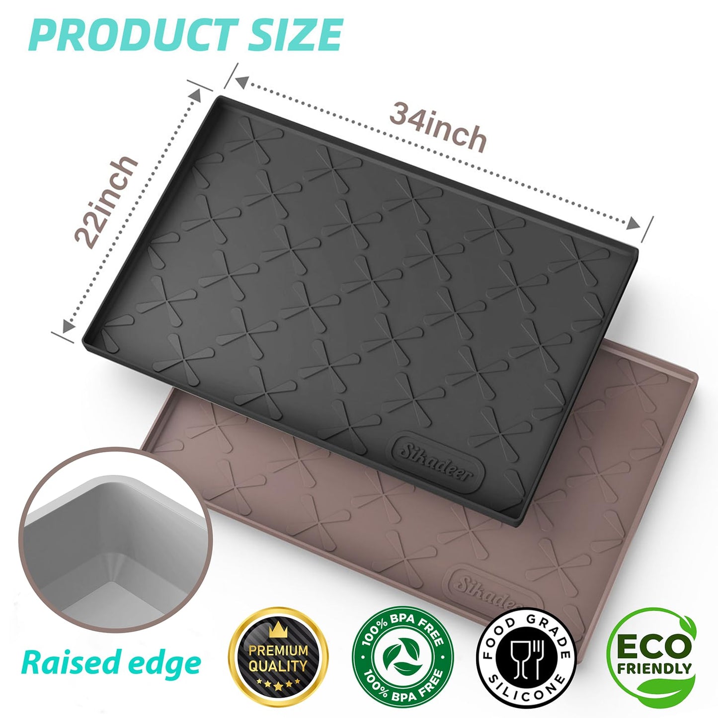 SIKADEER Silicone Under Sink Mats for Kitchen Waterproof 34" x 22", Raised Edge Cabinet Protector Shelf Liner, Pet Feeding Mat Boot Tray Home Organizers and Storage Kitchen Essentials
