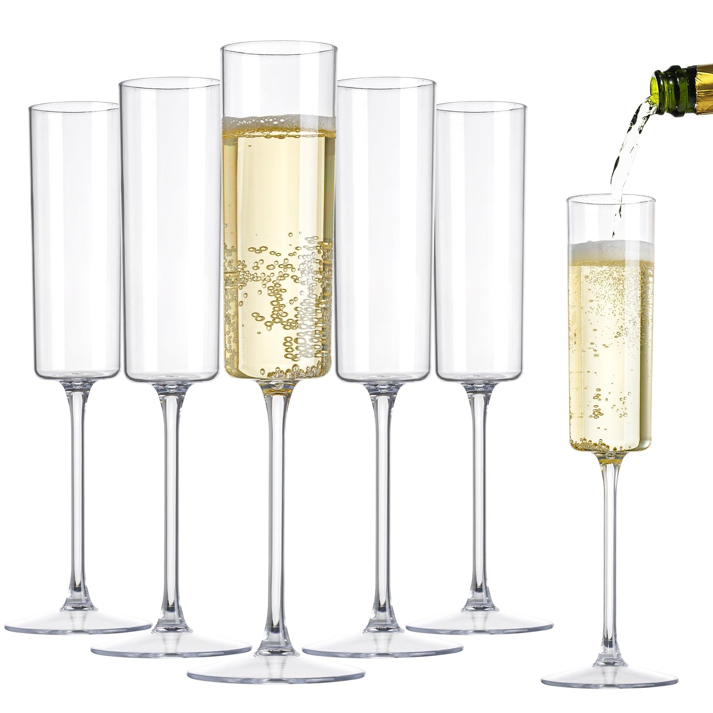 Nervure 24 Pack Plastic Champagne Flutes - 6 Oz Clear Disposable Champagne Flutes - Square Plastic Toasting Glasses for Party Birthday Anniversary Wedding