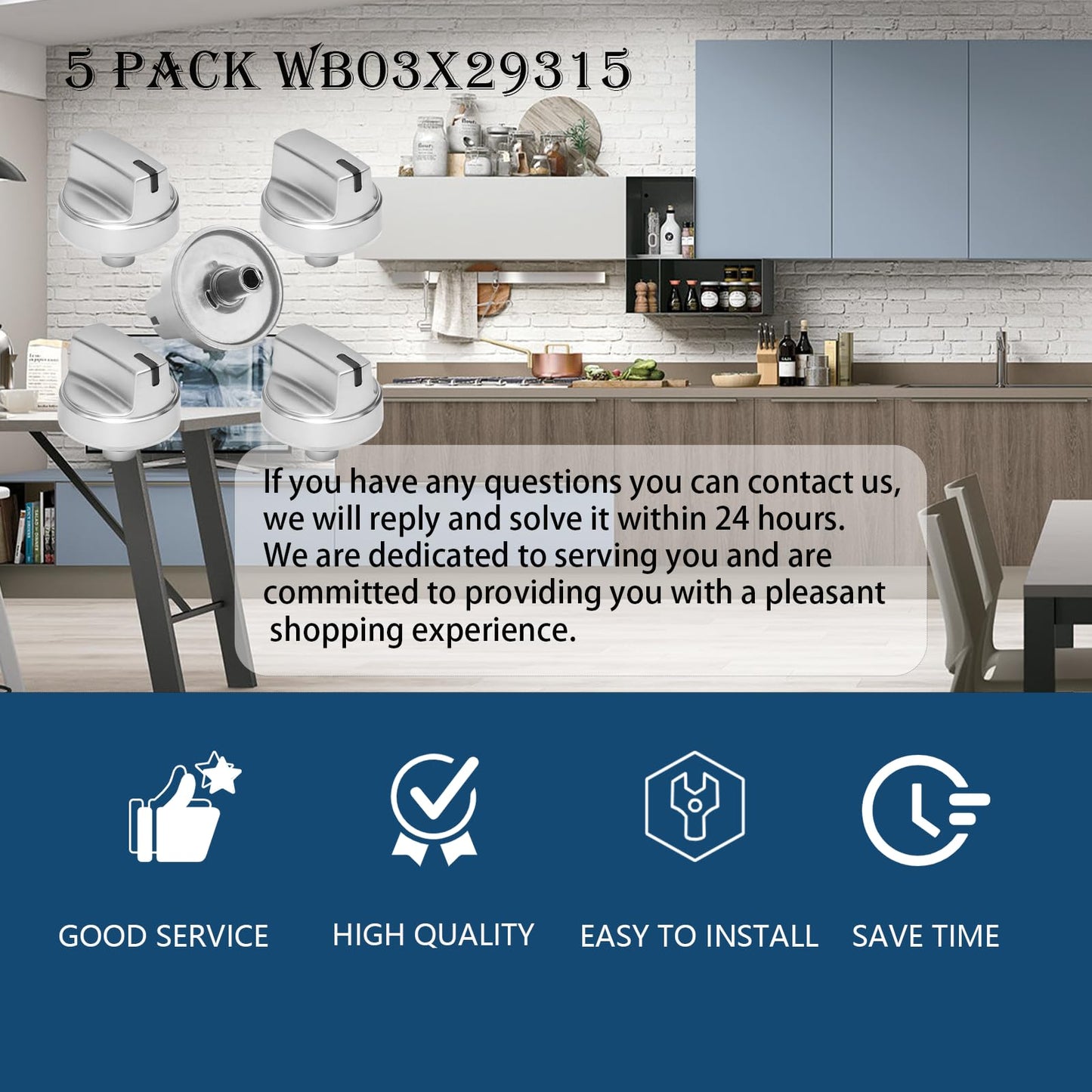 WB03X29315 Knob Compatible with ge Stove Knobs Replacements,Fit Models JGP5030SLSS JGP5036SLSS JGP5030SL1SS JGP5036SL1SS, Cooktop Knobs Replacements Gas Range Oven Surface Burner Control Knob 5Pcs