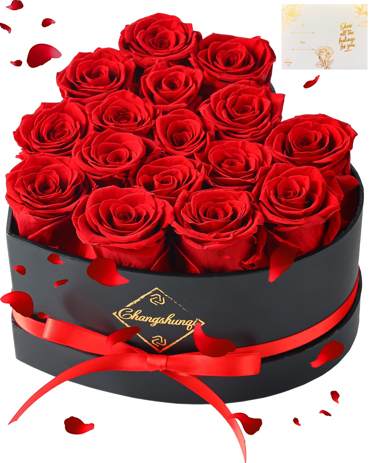 Changshunqi 16 Flowers Forever Preserved Roses in Heart Box, Preserved Flowers for Delivery Birthday Gifts Women Anniversary Forever Flowers for Mothers Gift Real Rose Forever Gifts for Women Mom Wife