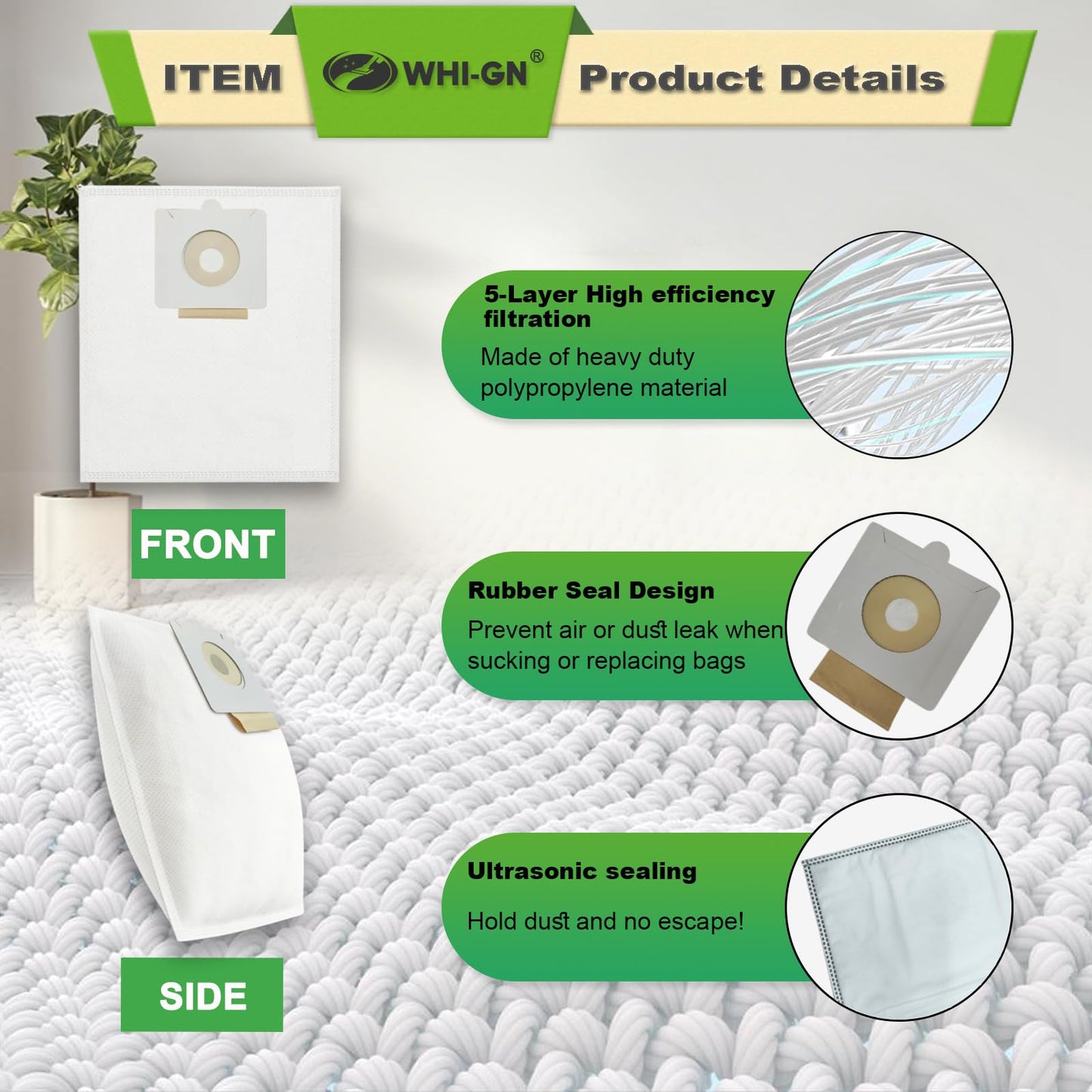 15 Pack Replacement Vacuum Bags for Prolux Tritan Bagged Canister Vacuum Cleaner, HEPA Material