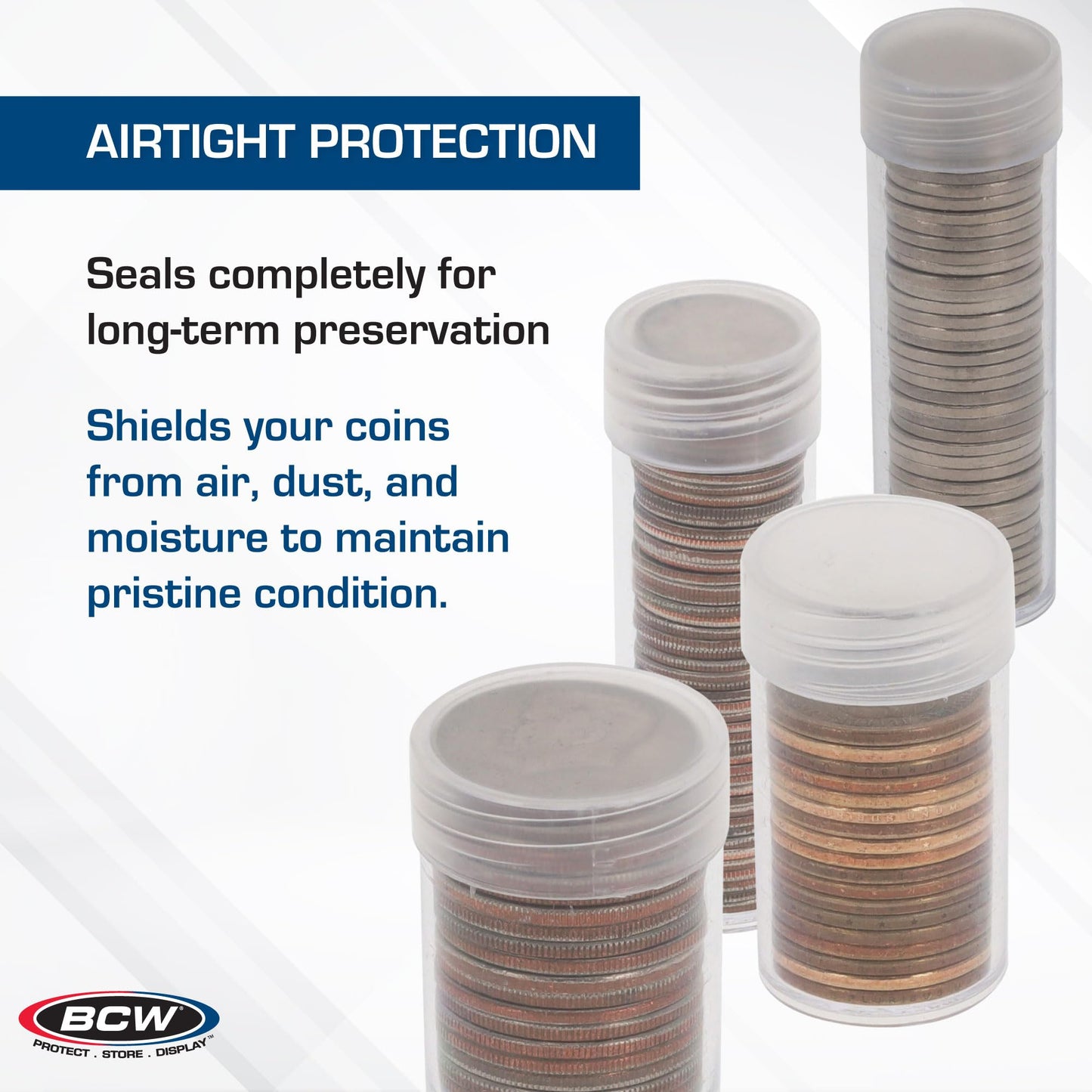 BCW Coin Tubes for US Pennies - 50ct | Holds Lincoln Penny | Durable Plastic Tube Holders | Collecting Supplies