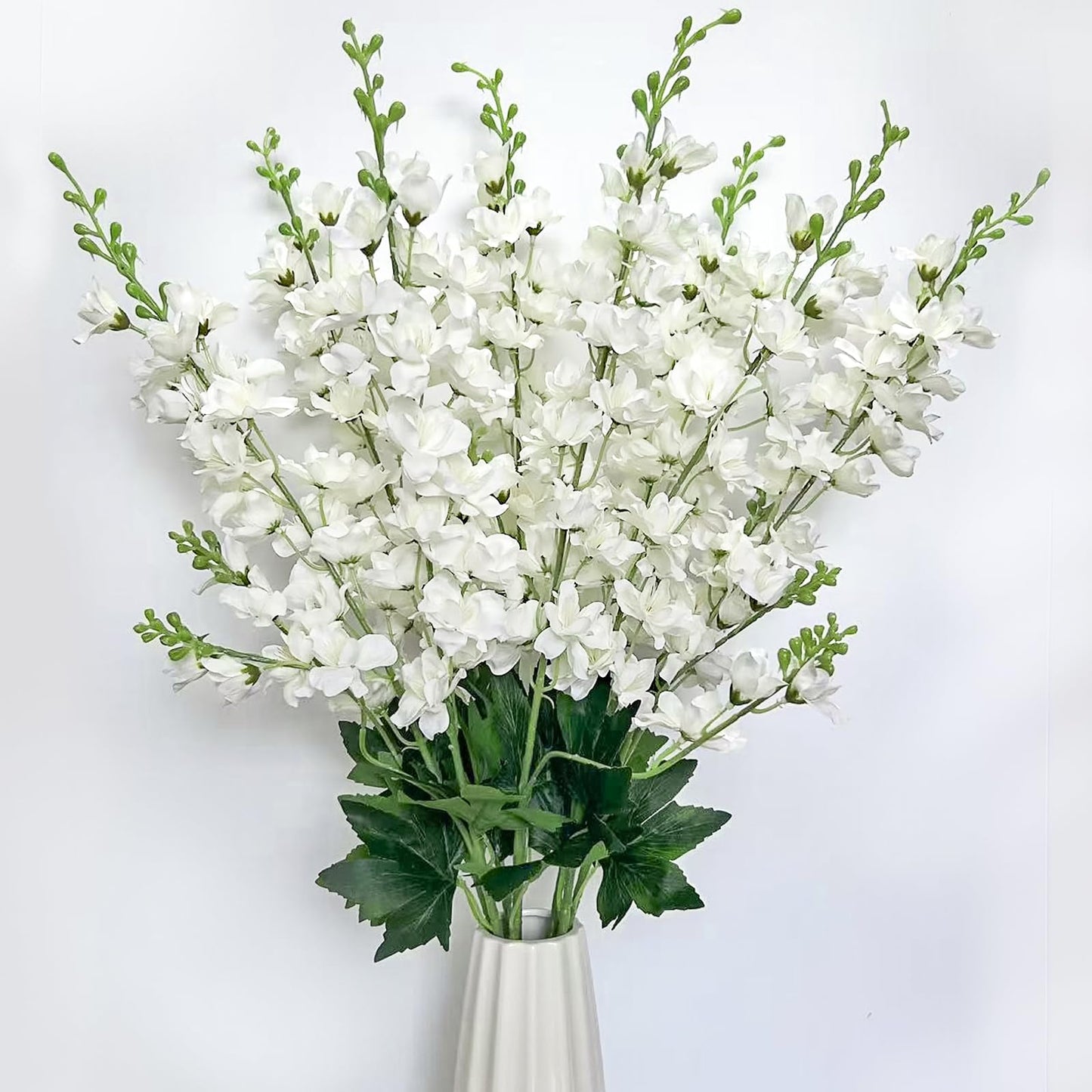 aunosit 8 pcs White Delphinium Artificial Flowers, 34.25''Artificial Snapdragon Flowers Tall Fake Flowers Silk Flowers Faux Delphinium Bulk for Tall Vase Home Wedding Garden Table Decor (White)