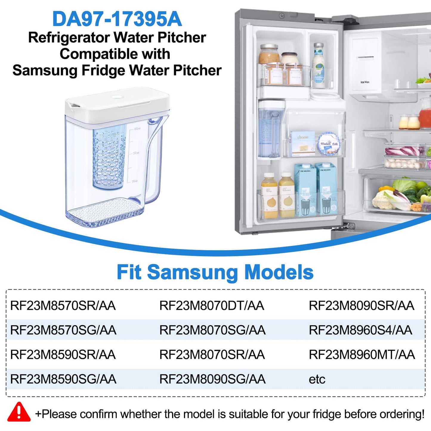 Upgraded DA97-17395A Water Pitcher Reservoir Compatible with Samsung Water Pitcher for Fridge Door Replacement No Leak Samsung Refrigerator Parts RF23M8570SR RF23M8090SR Fridge Container Tank