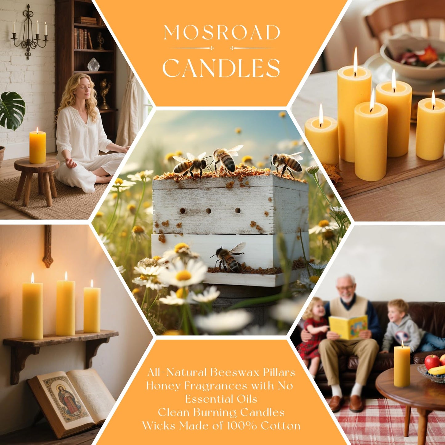 8 Packs Beeswax Candles, 2x5 Inch Natural Beeswax Pillar Candles, 400-Hour Total Long Burn Time, Organic Emergency Candle for Home Decor, Gift Sending, Smokeless & Dripless