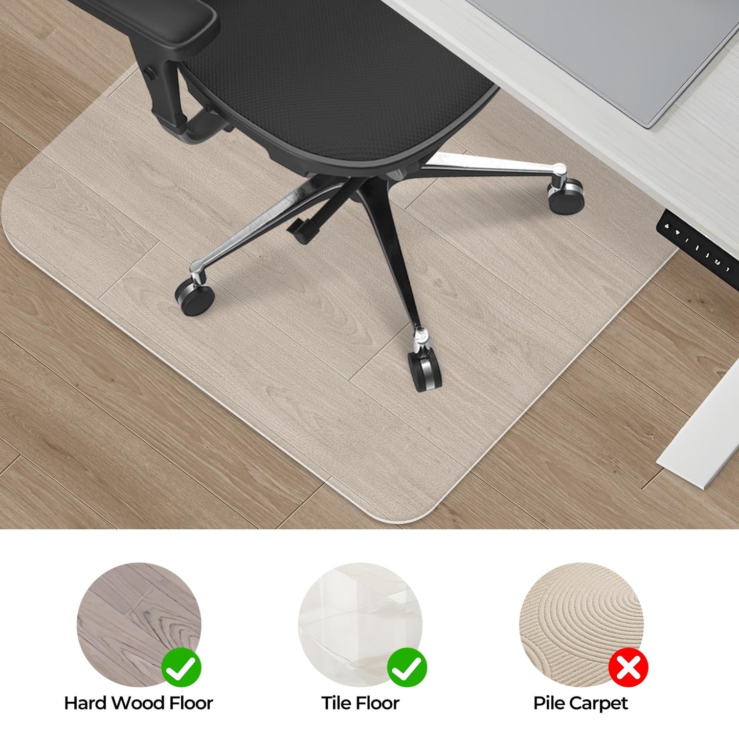 Chair Mat for Hard Wood Floors - Heavy Duty Floor Protector - Easy Clean (47''×47'')