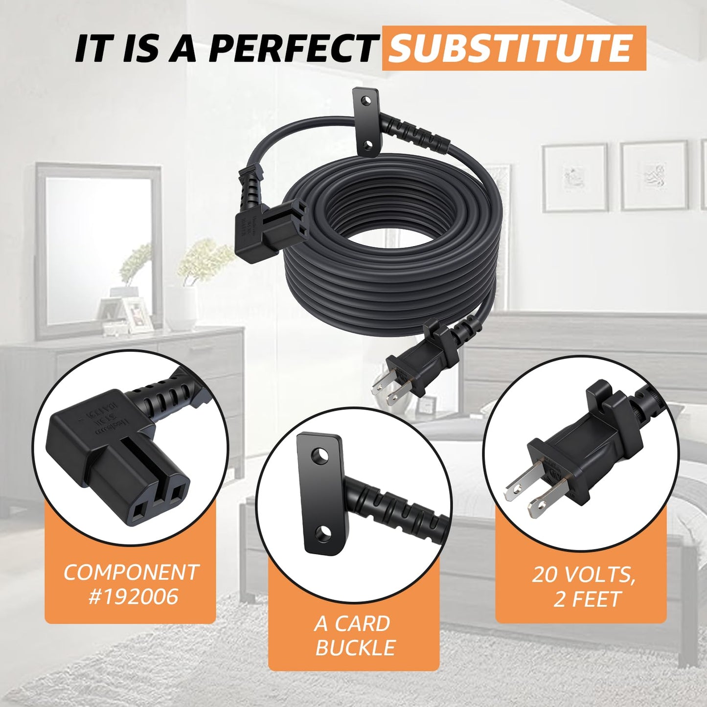 GUSUUI 192006 Power Cord for Kirby Sentria SE G10 G9 Vacuum Cleaner, 120 volt 2 Prong Vacuum Cleaner Cable, 32FT