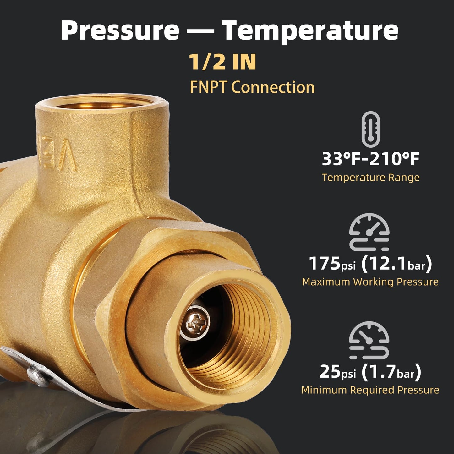 1/2" 9D-M3 Backflow Preventer Brass Dual Check Valve with Intermediate Atmospheric Vent,1/2 Inch,Female Union Inlet and Outlet,190T012,Replacement for Watts