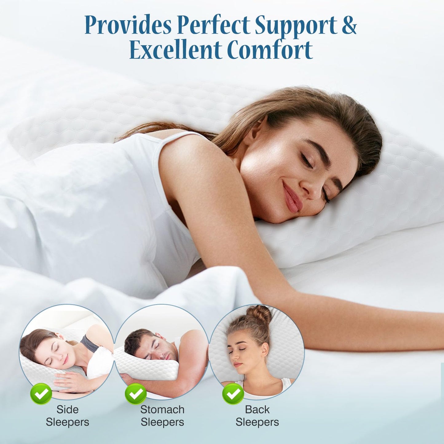 OLIXIS Memory Foam Pillow for Sleeping, 2 Pack Queen Bed Pillows, Pressure Relieving Cervical Support, Adjustable Loft, Removable Washable Cover, Gel Cooling Mesh, for Back Side Stomach Sleepers,White
