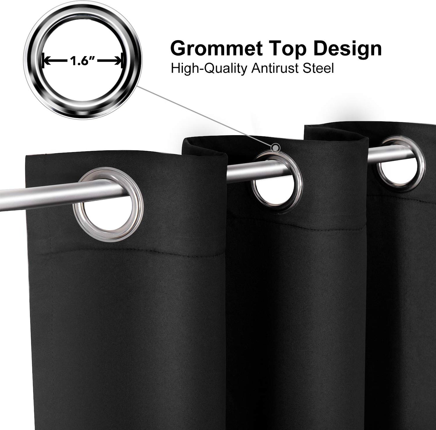 ChrisDowa Grommet Blackout Curtains for Bedroom and Living Room - 2 Panels Set Thermal Insulated Room Darkening Curtains (Black, 42 x 63 Inch)