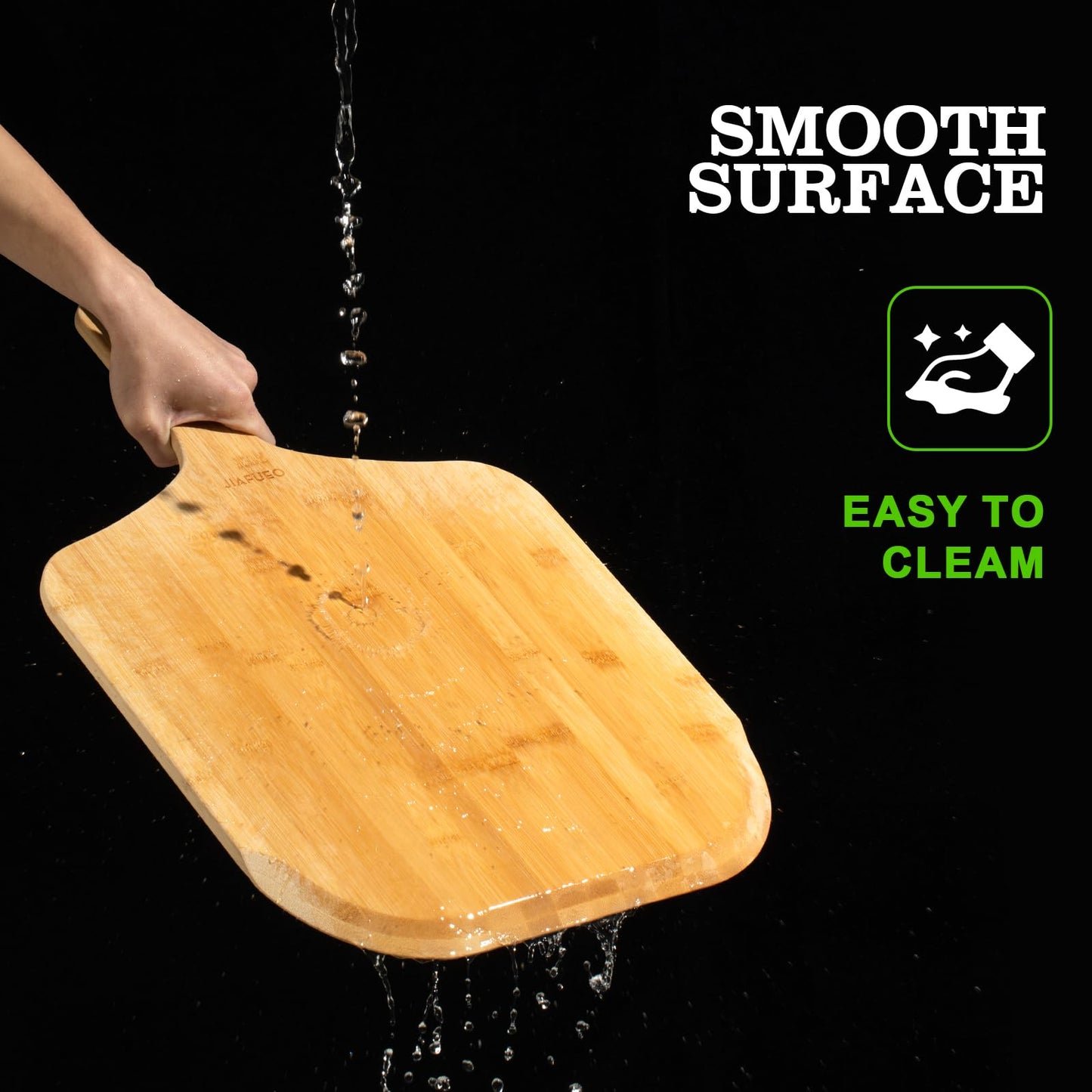 JIAFUEO Pizza Peel 14 Inch, Large Bamboo Pizza Paddle Spatula - Wooden Serving Board, Oven Accessory for Baking Homemade, Wood Cutting Board for Cheese Bread Fruit Vegetables